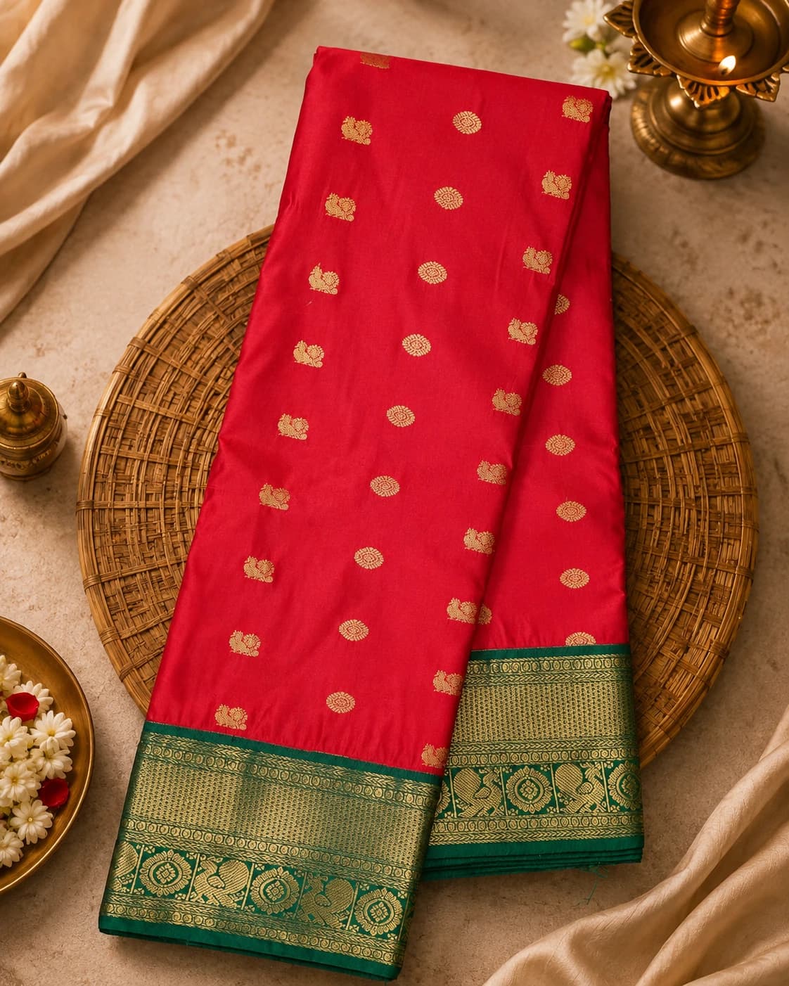 Red with Green | Margam Saree | OSS14