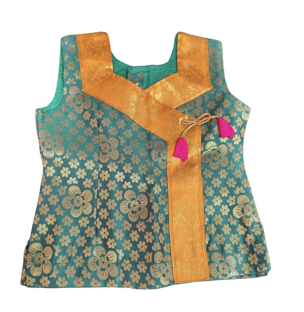 6-month-old Krishnar Top, orange and blue, cultural celebration outfit