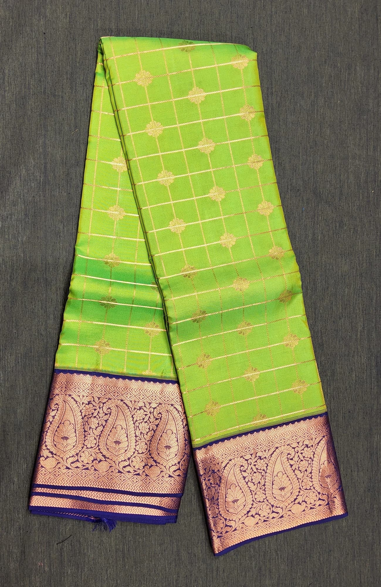 Checked Green with Dark Blue | Semi Silk | STPL26