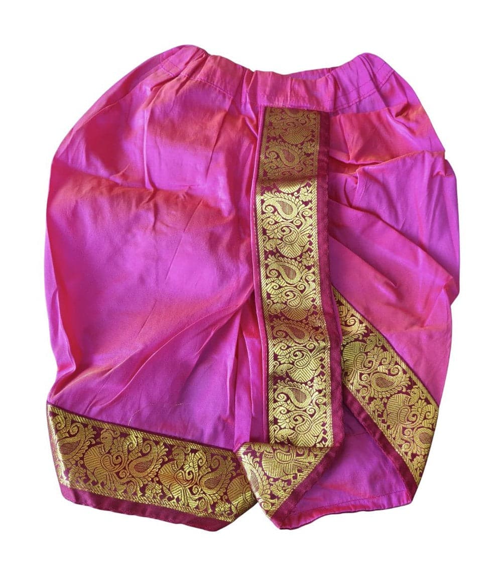 Panchakacham Krishnar Pant for 6-month-old. Art silk golden costume detail, elastic waist.