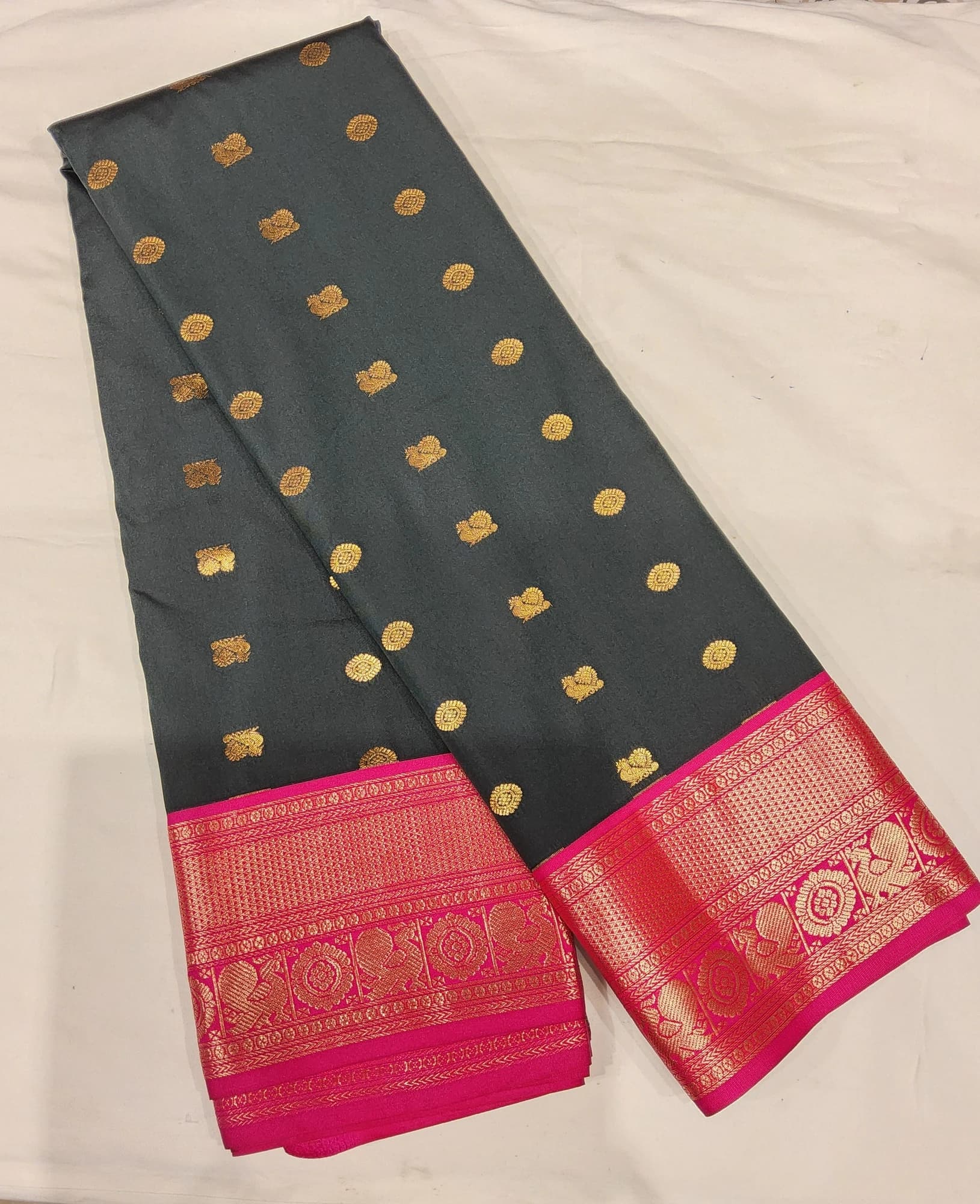 Dark Green w Pink | Margam Saree