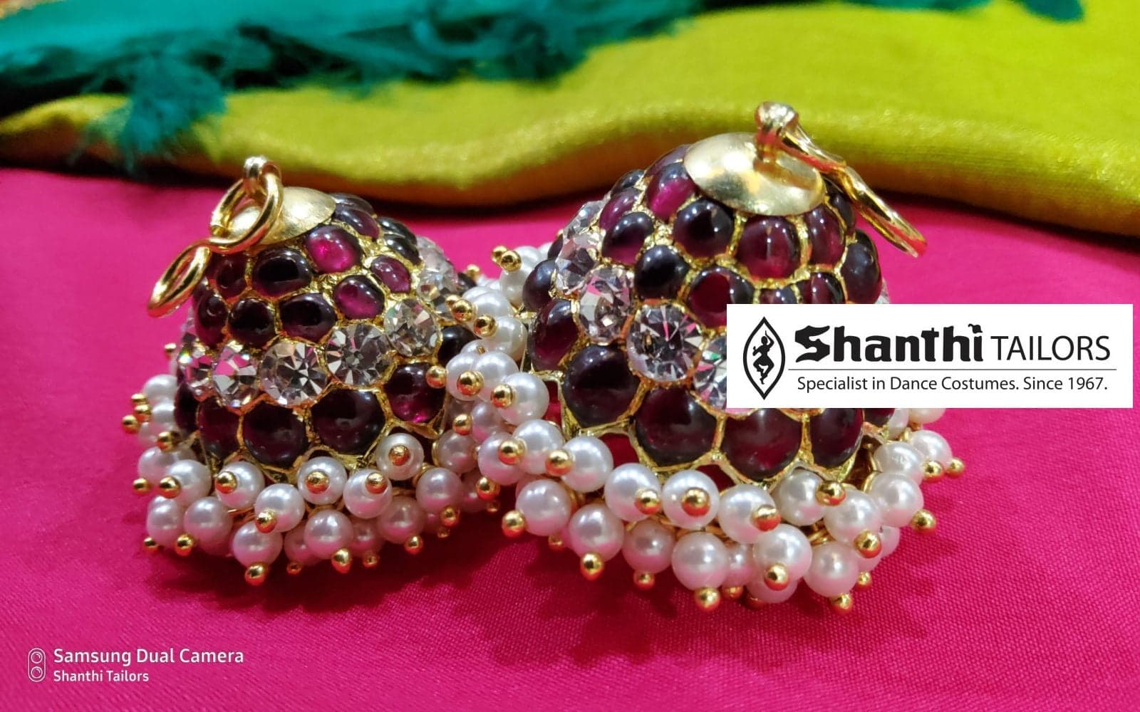 Original Temple Jewellery Jummiki, silver base gold leaf, kemp stones, bharatanatyam jewellery set.