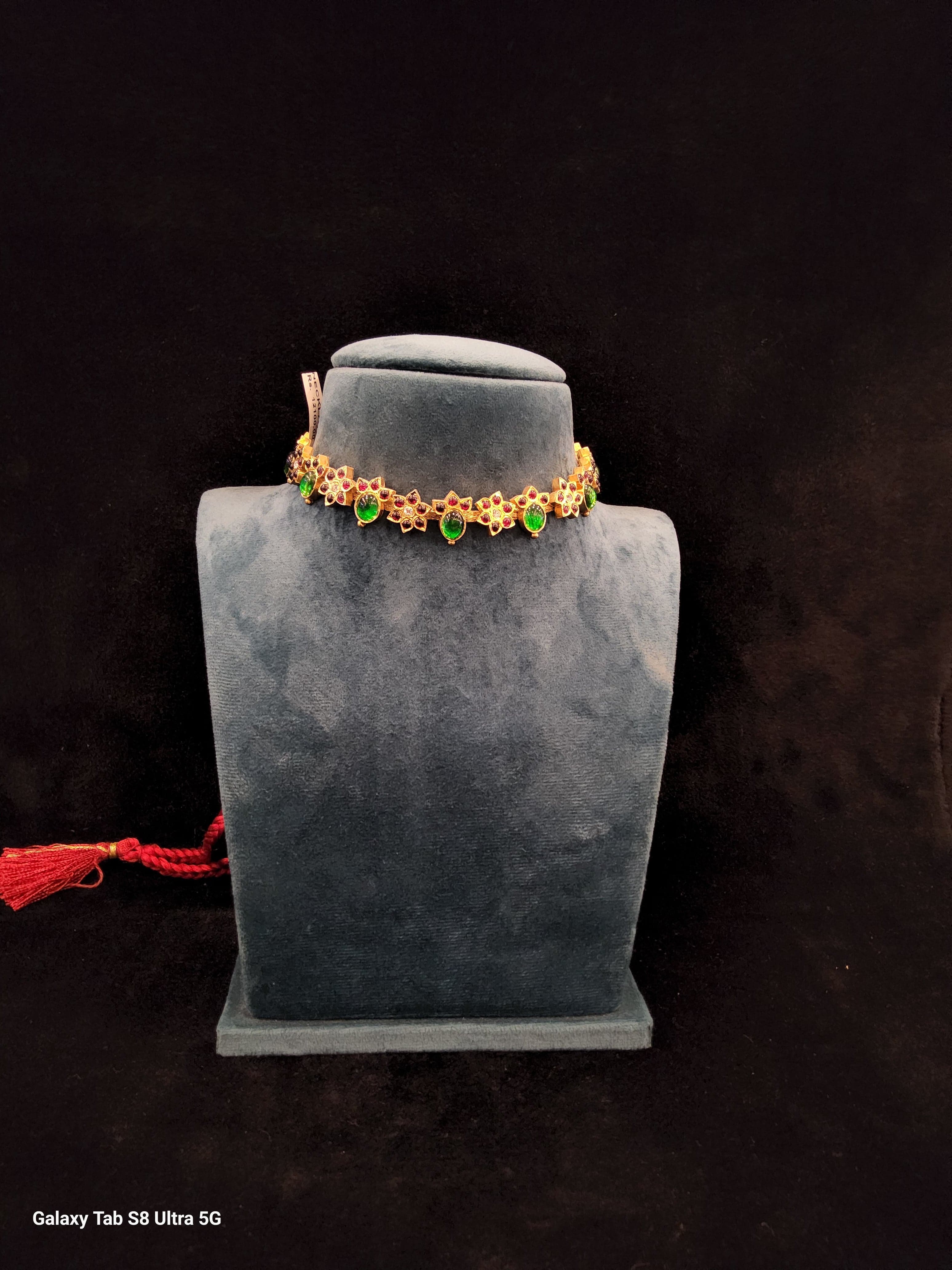 FLOWER CHOKER WITH LEAF | Temple Jewellery | - Necklace