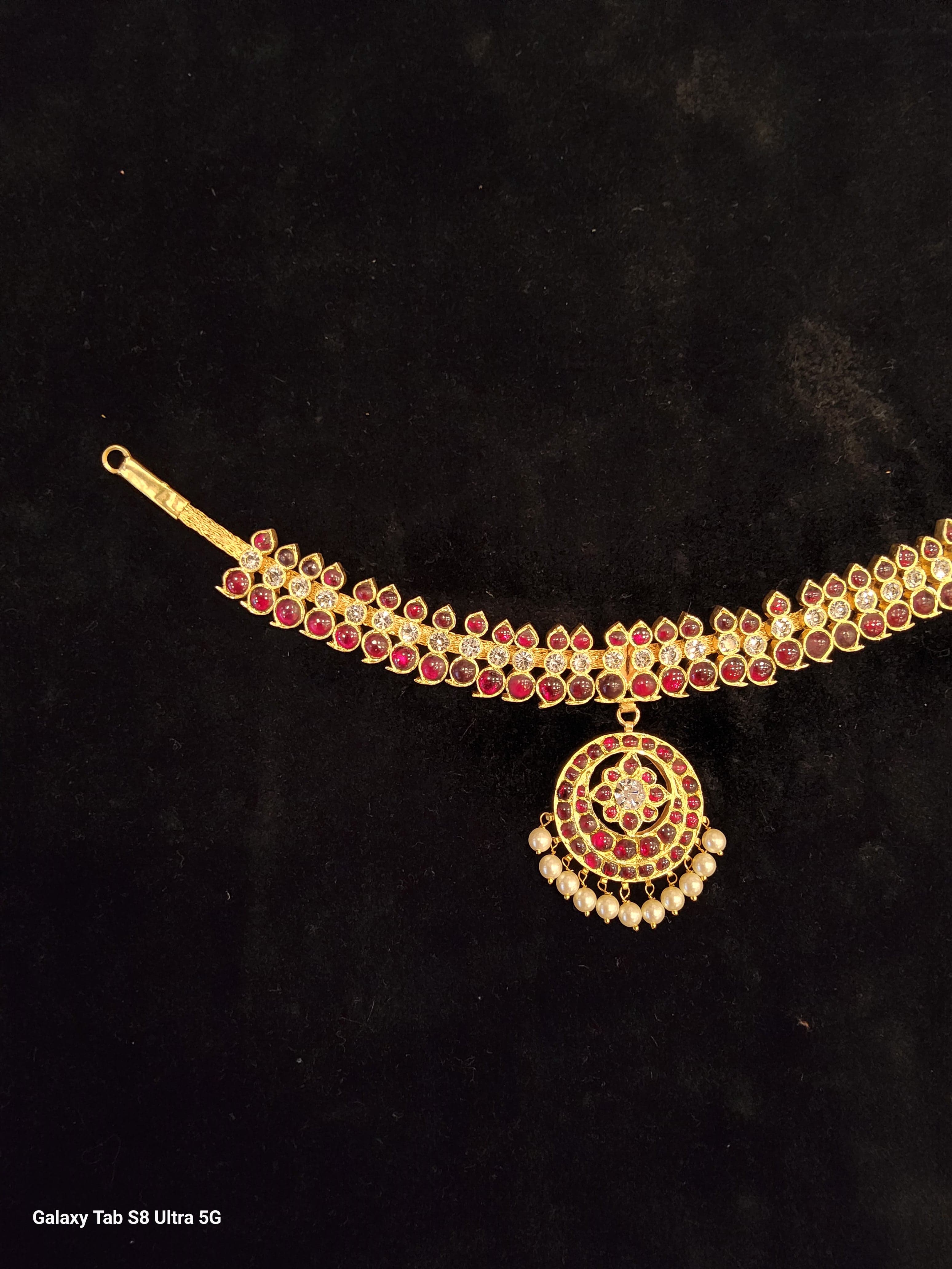 Elegant Mango Necklace: Temple Jewellery with Three Stones - Indian Dance Jewelry