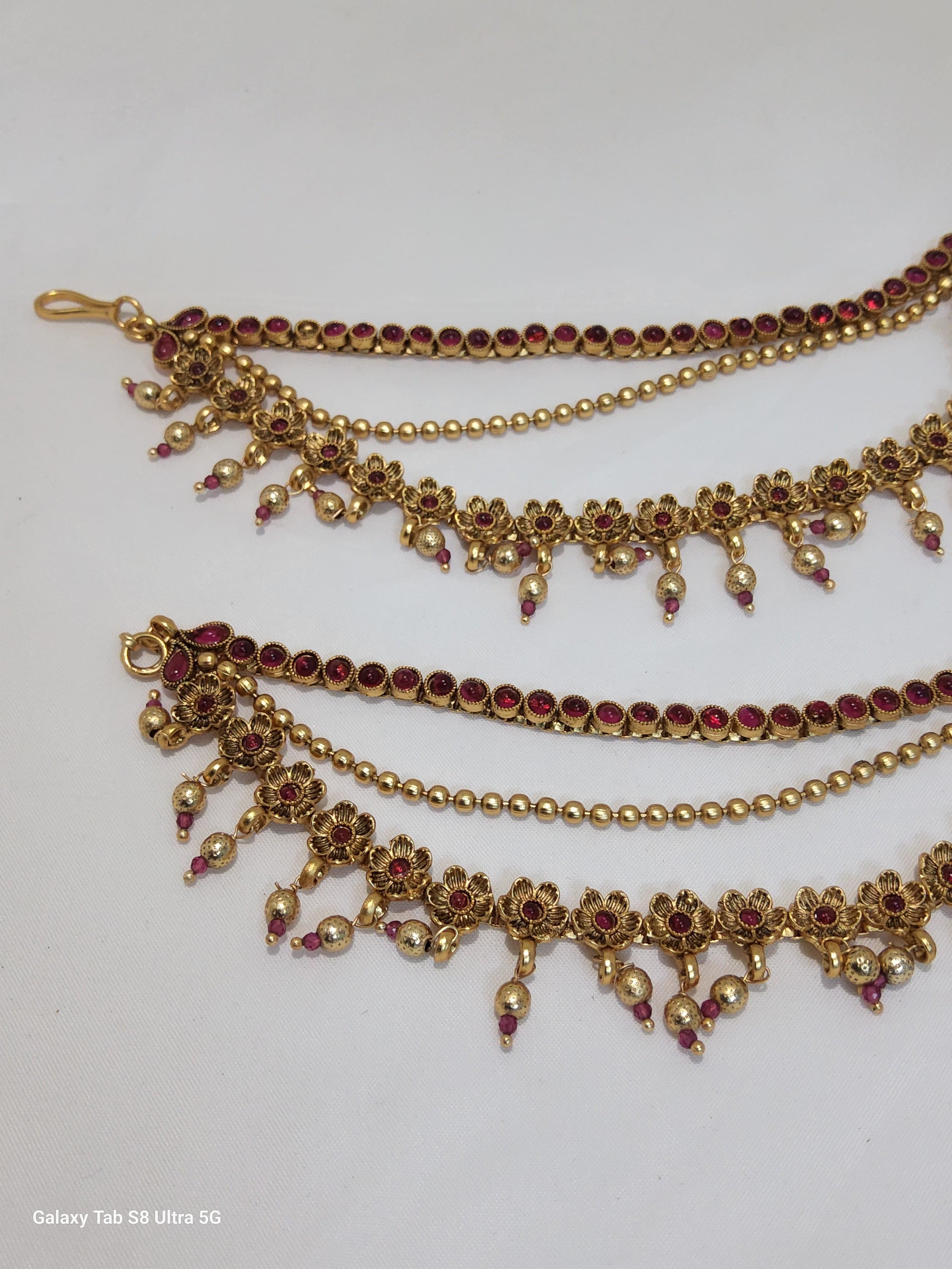 Flower Design With Balls  Pink Stone Matal | Copper Antique Jewellery