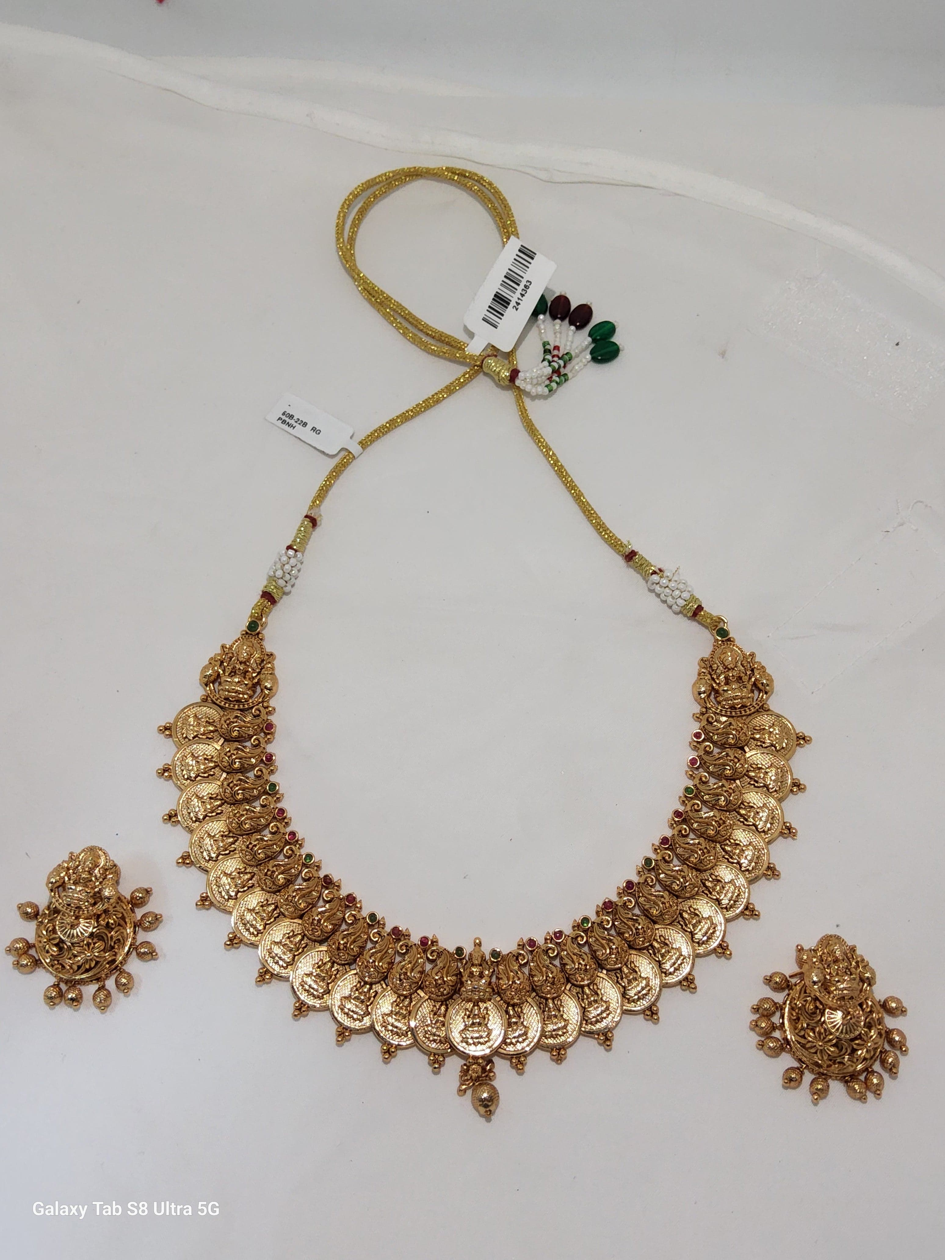 Lakshmi Kasumala and Mango Design Necklace With Jummikki | Copper Antique Jewellery