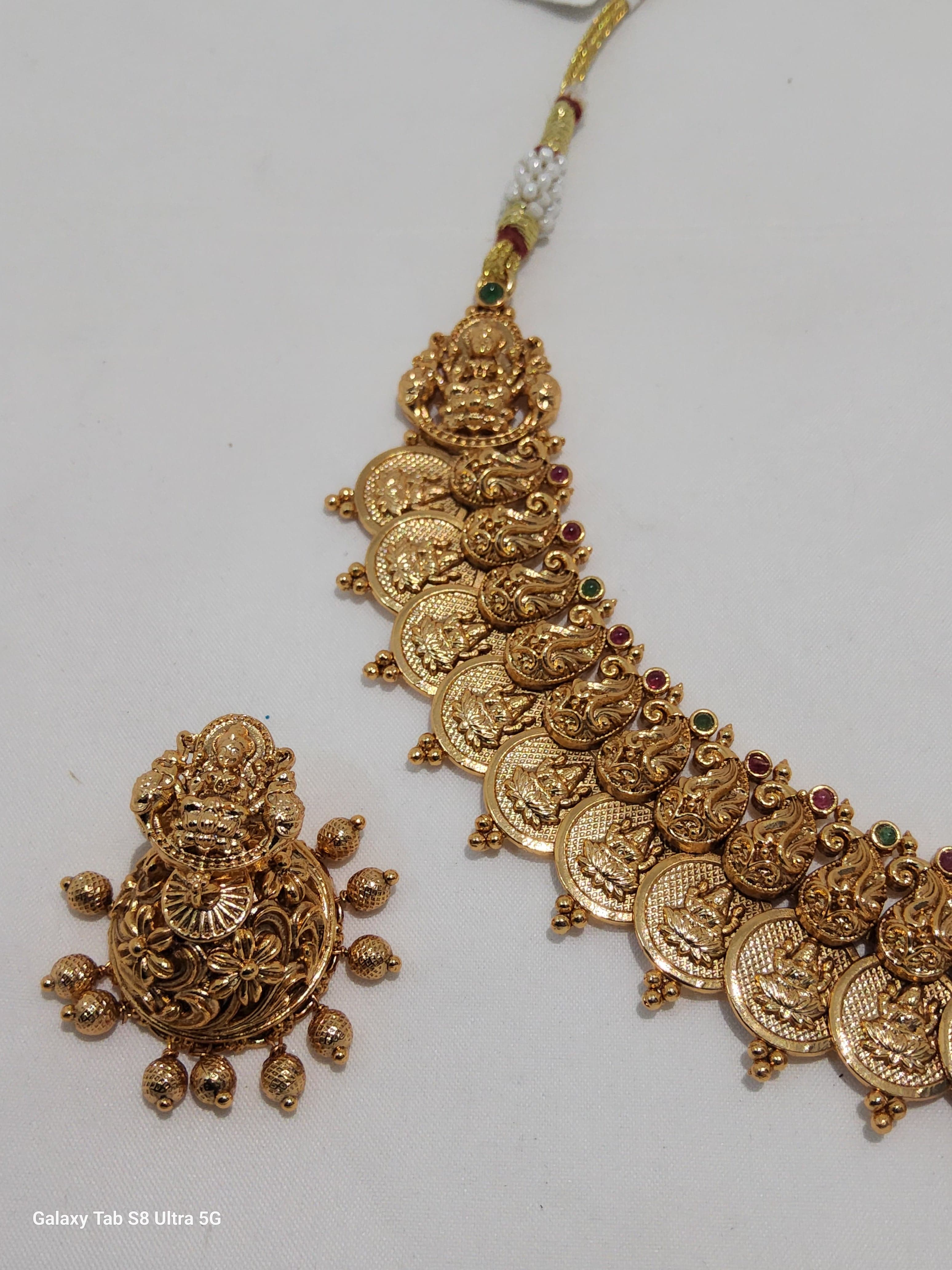 Lakshmi Kasumala and Mango Design Necklace With Jummikki | Copper Antique Jewellery