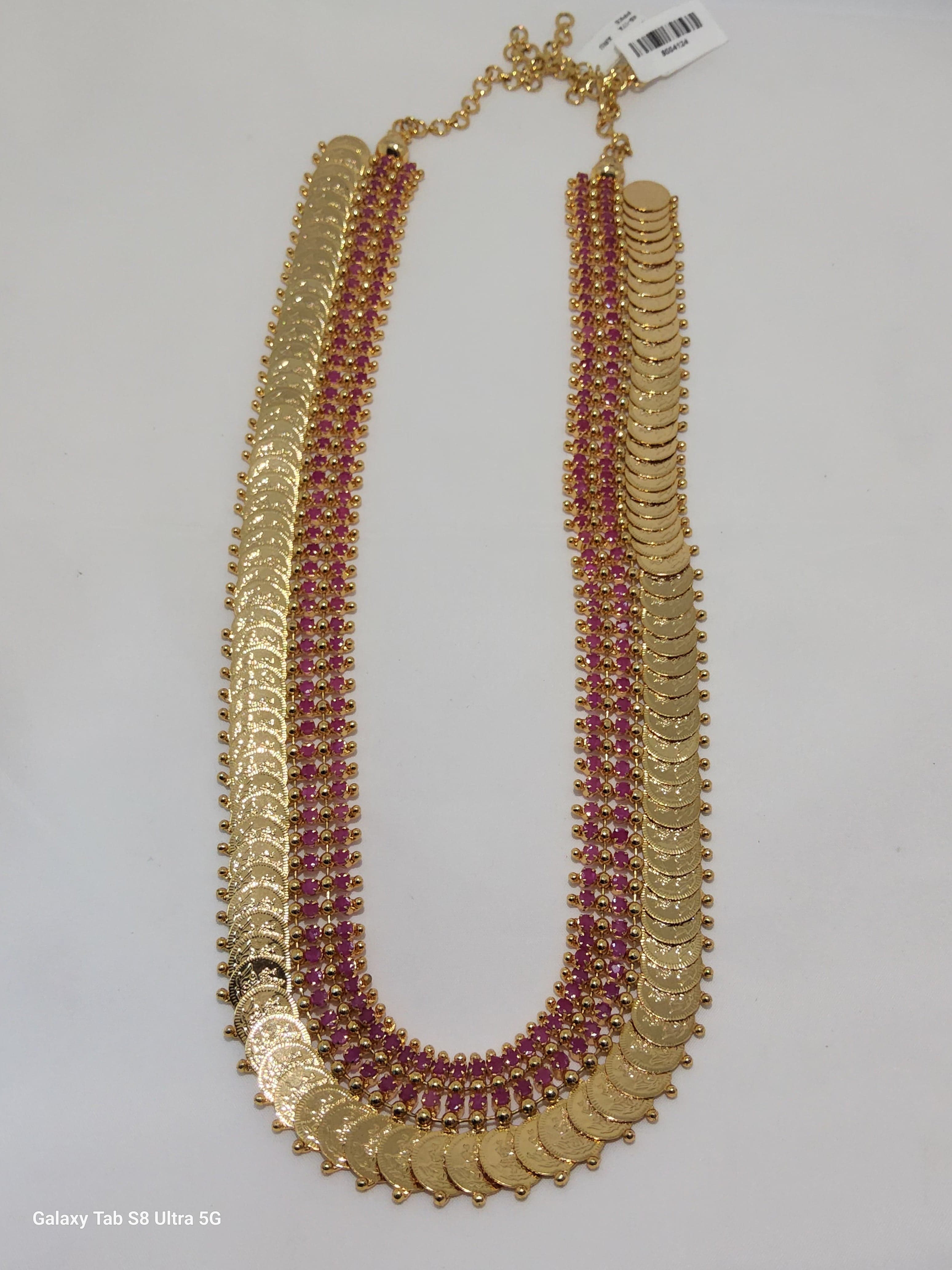 Long Kasumala Haram with Pink Stone | Copper Antique Jewellery