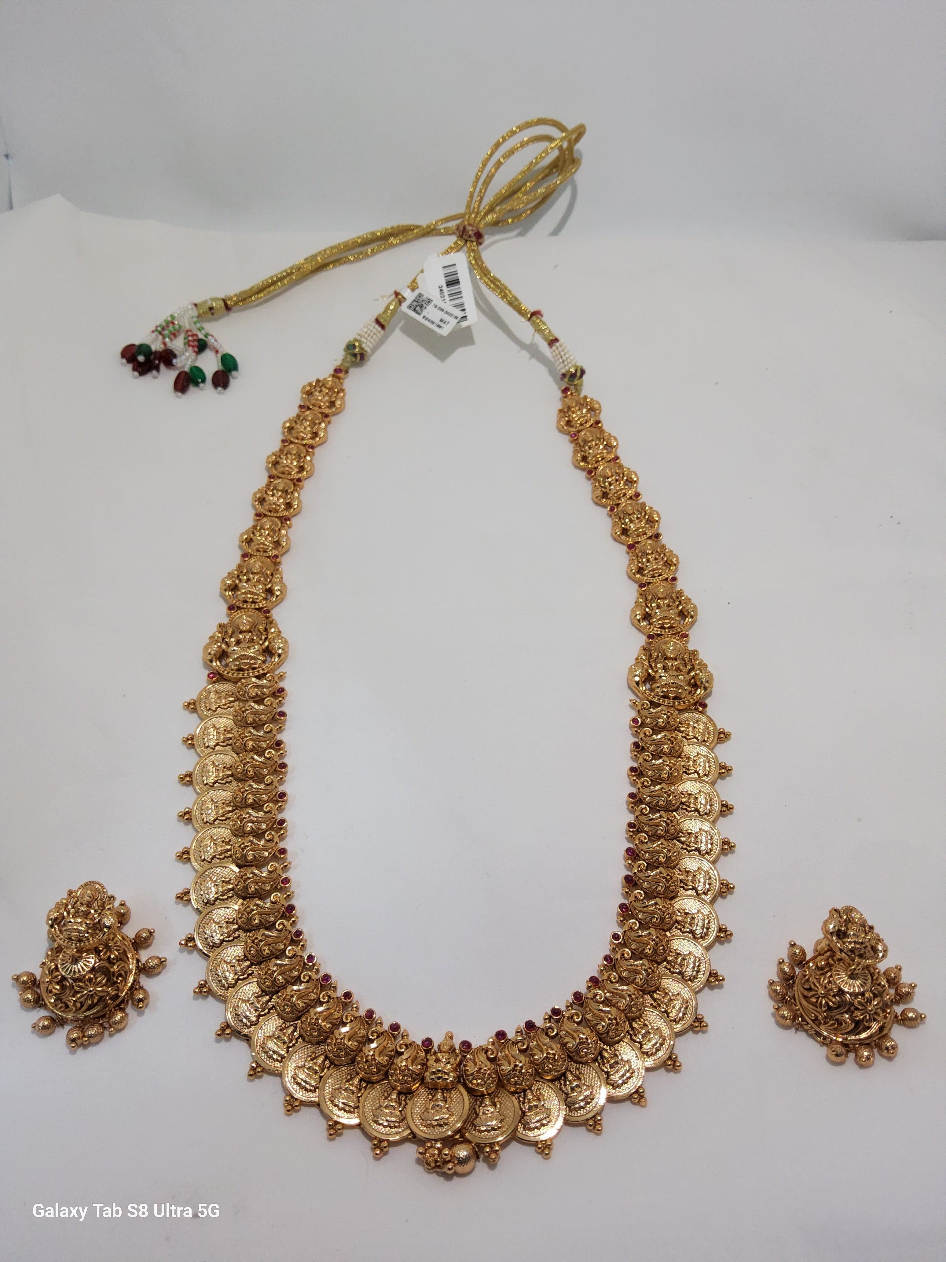 Lakshmi Bottu Haram and Pink Stone Design With Jummikki | Copper Antique Jewellery