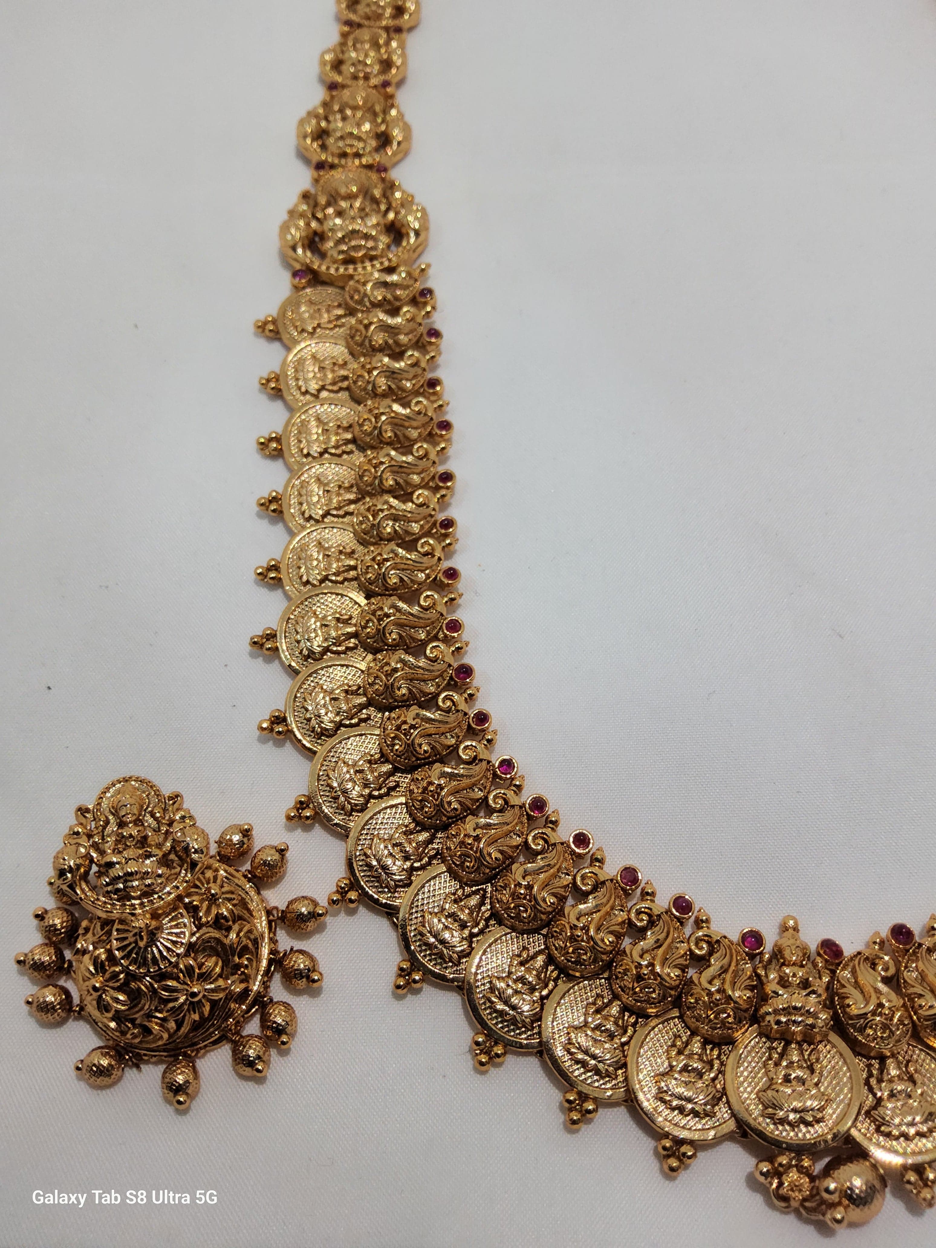 Lakshmi Bottu Haram and Pink Stone Design With Jummikki | Copper Antique Jewellery