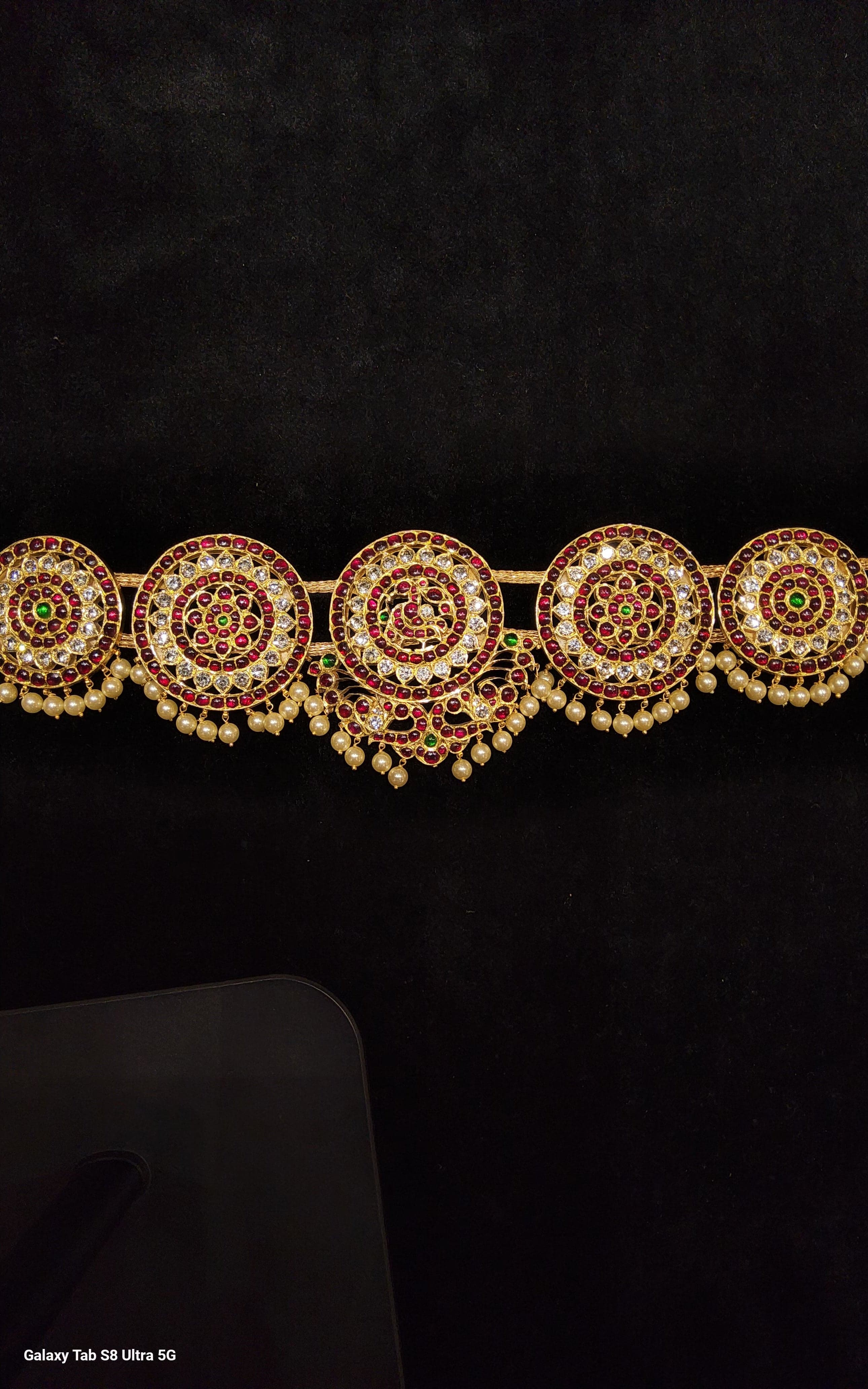 Peacock Belt: Original temple jewellery, pure silver, unique gold leaf design