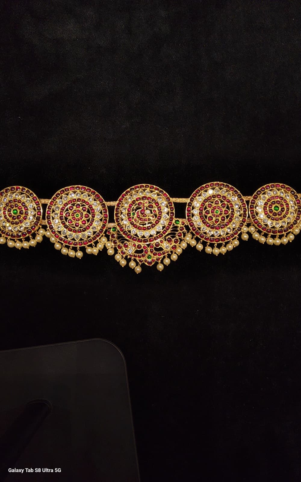 Peacock Belt: Original temple jewellery, pure silver, unique gold leaf design