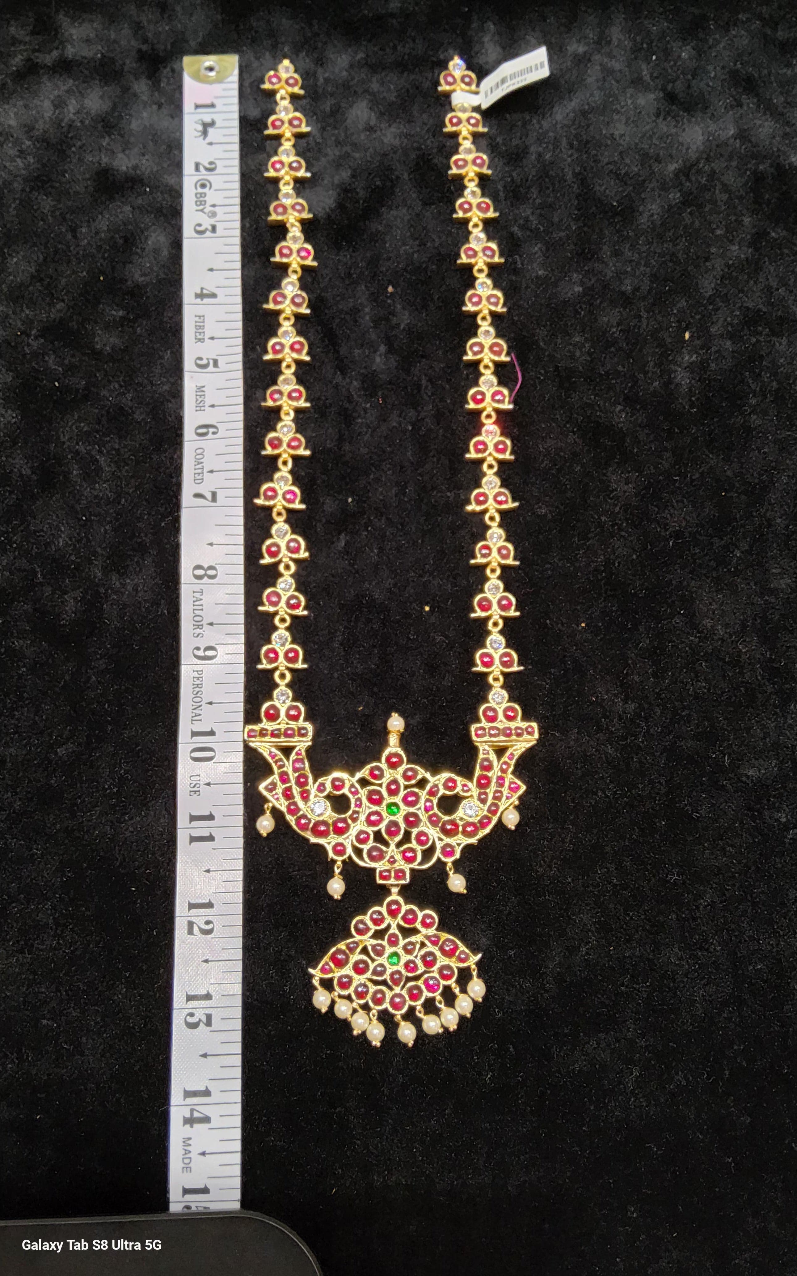 Long Malai Original Temple Jewellery. Handmade silver and gold necklace set.