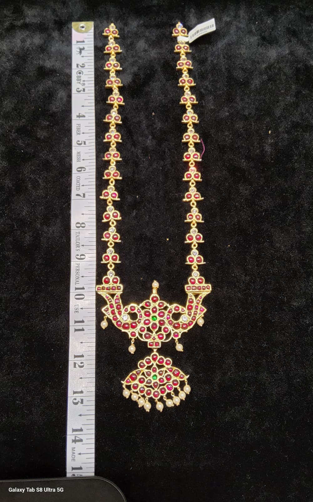 Long Malai Original Temple Jewellery. Handmade silver and gold necklace set.