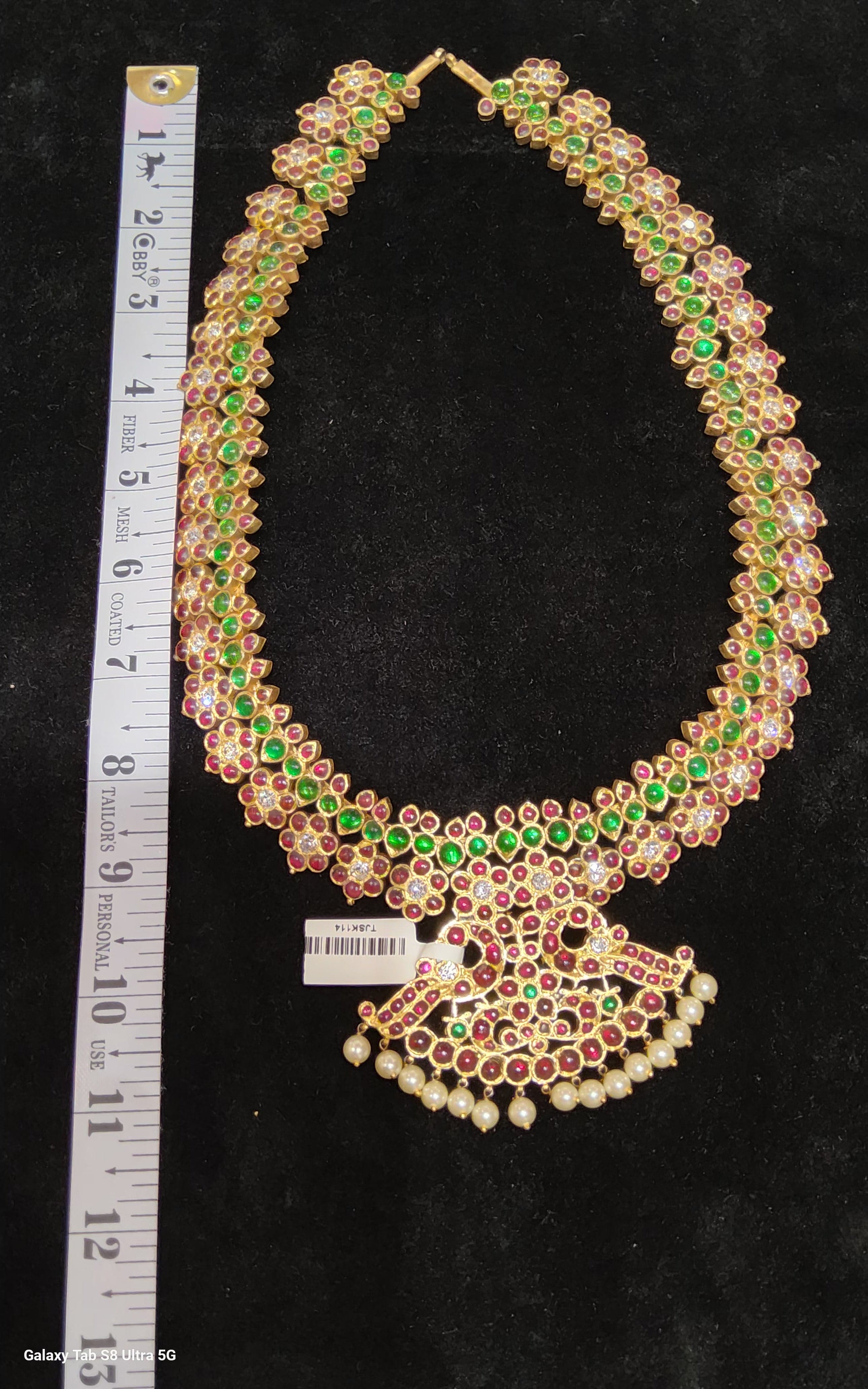 Flowers Necklace: Original temple jewellery design, gold leafed pendant, handcrafted silver