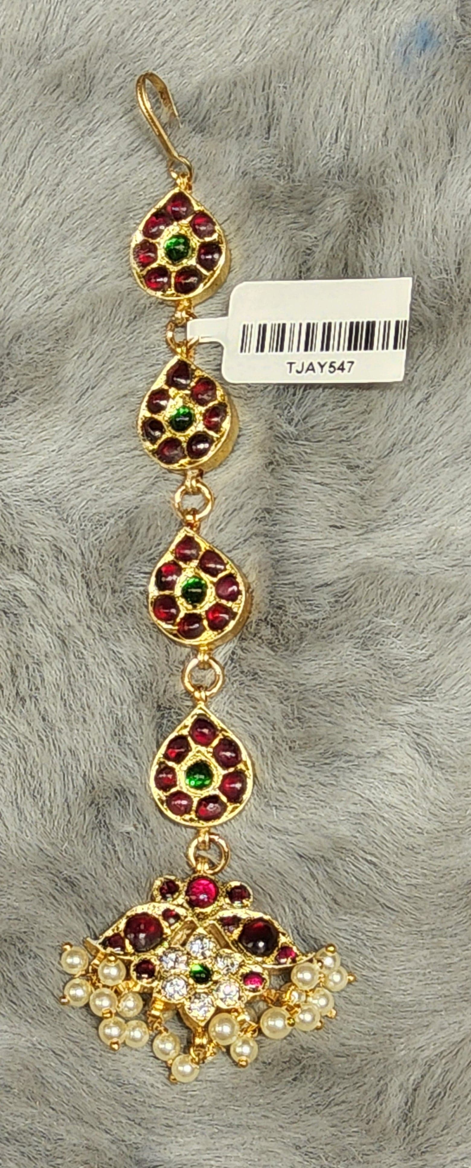 Original Temple Jewellery Single Chutty: silver base gold leaf hair ornament side view