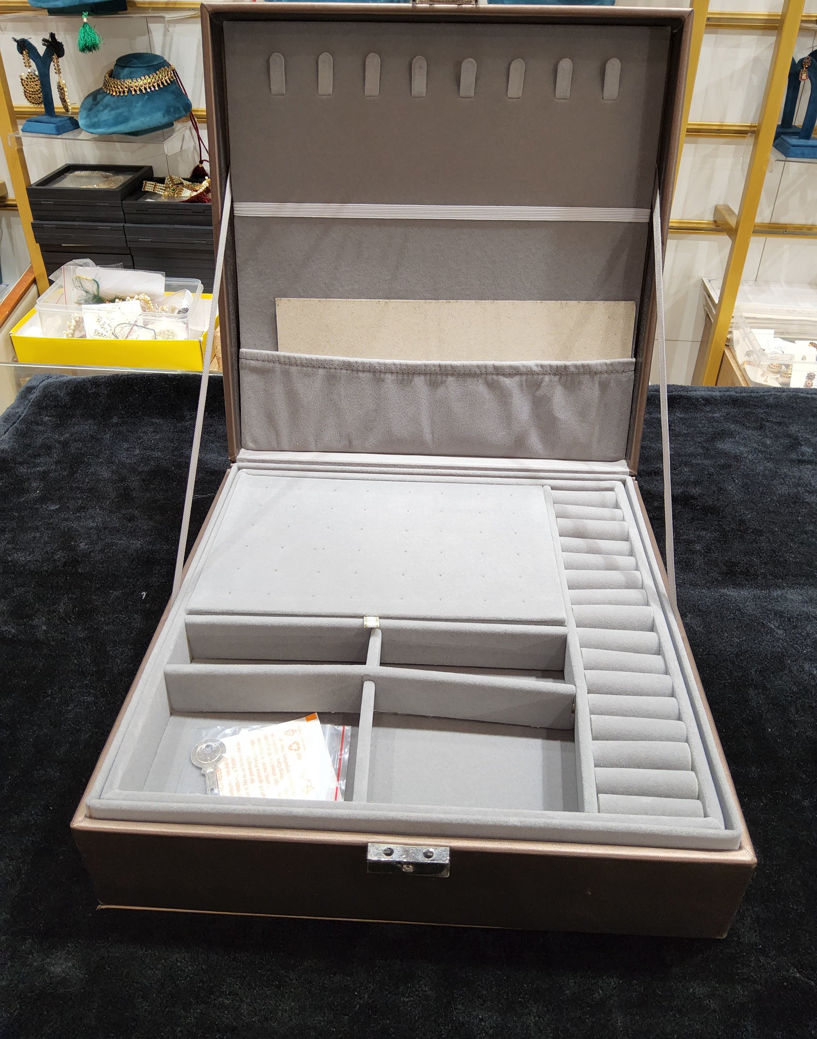 Jewellery Box: Side view emphasizing storage capacity for Indian dance accessories.
