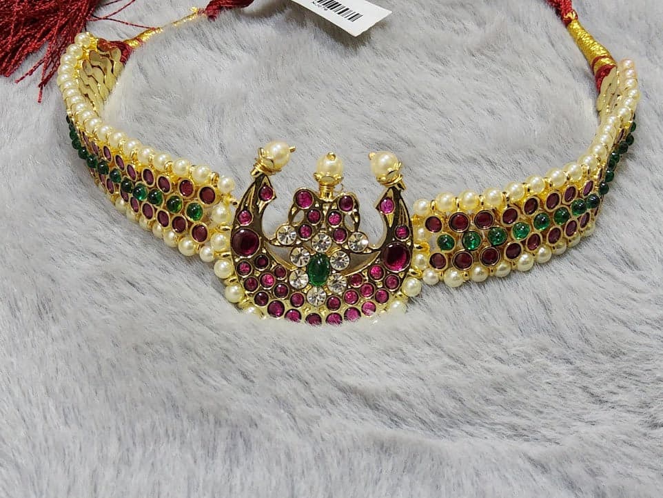 Margam Copper Moon Choker: Traditional Indian jewelry for Kuchipudi, wedding necklace