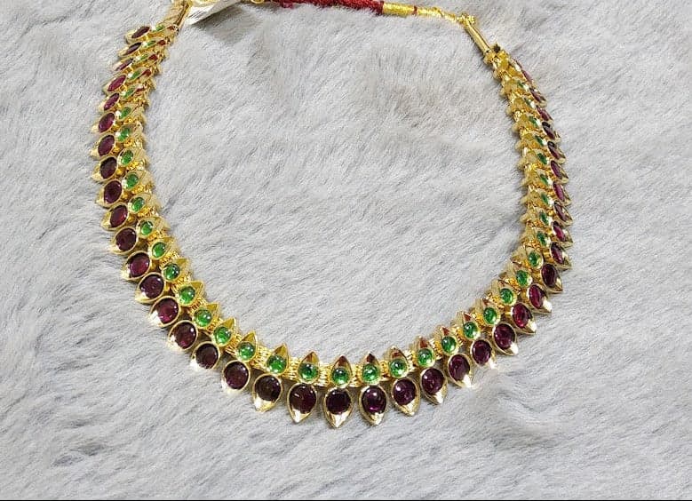 Margam Thilakam Necklace: Copper dance jewelry with stone accents, Bharatanatyam necklace.