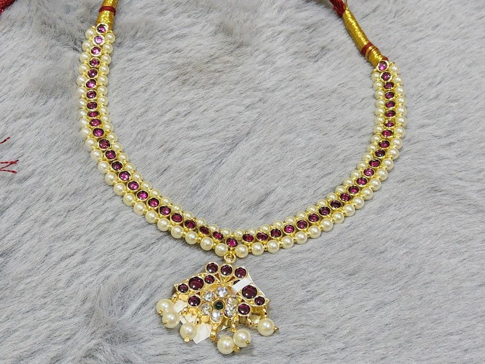 Margam Copper Necklace: Single stone pendant necklace, copper jewelry for Bharatanatyam dance