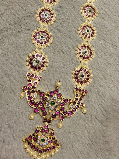 Close-up: Round Haram with Mahari Pendant, Copper Jewelry for Margam Dance, NJ093