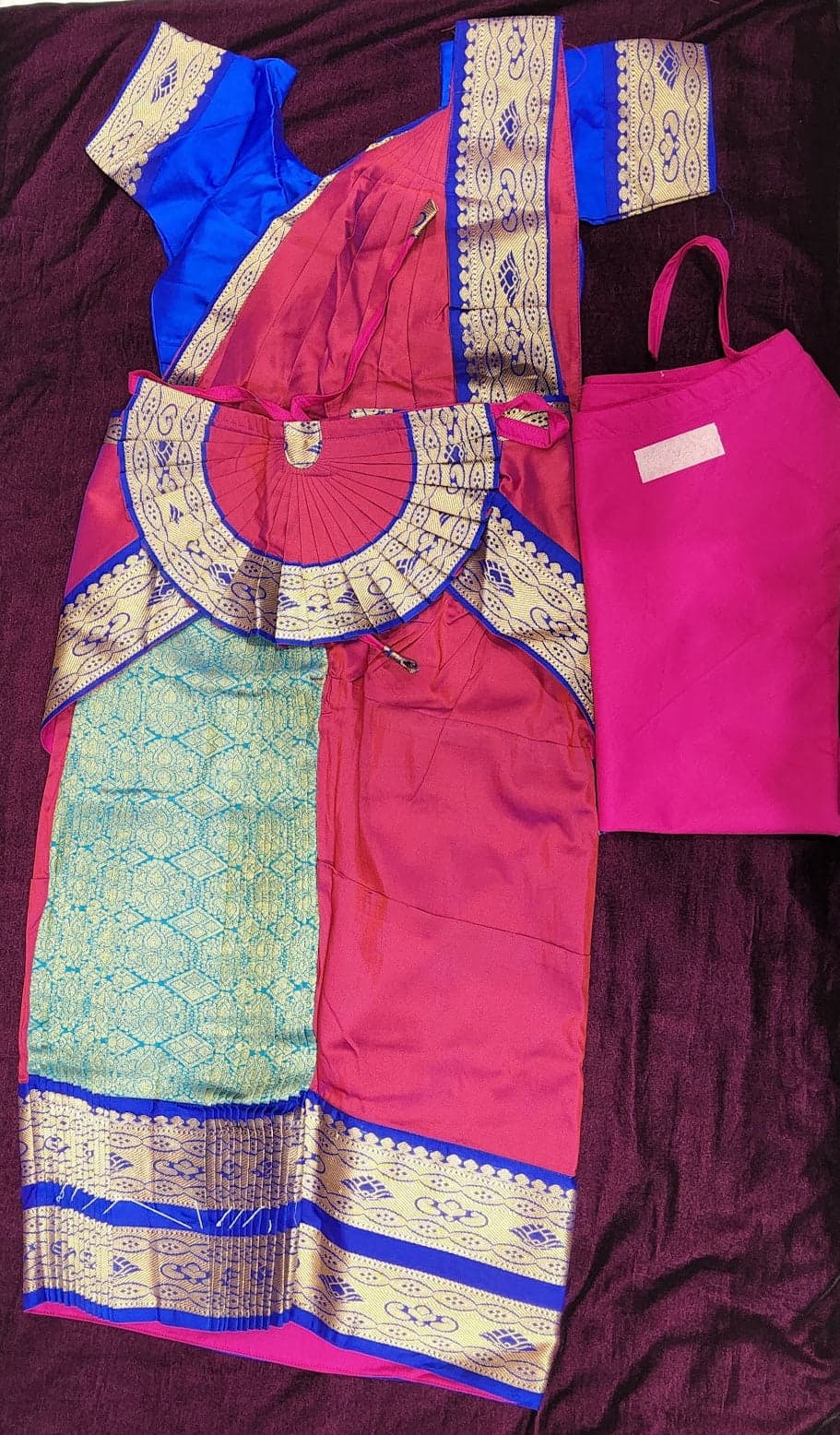 Vadamalli & Blue Bharatnatyam Skirt Costume. Readymade silk cotton dance dress for stage performances.