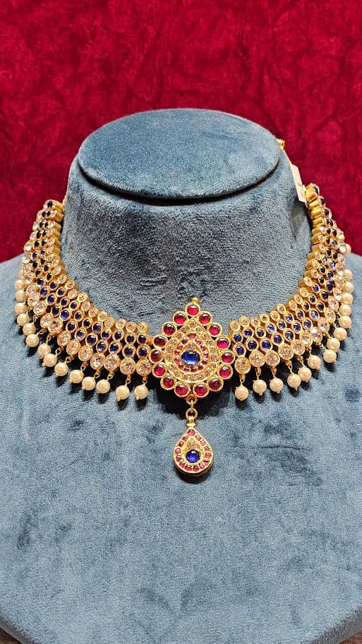 4 LINE DOT NECKLACE CENTER BLUE | ORIGINAL TEMPLE JEWELLERY