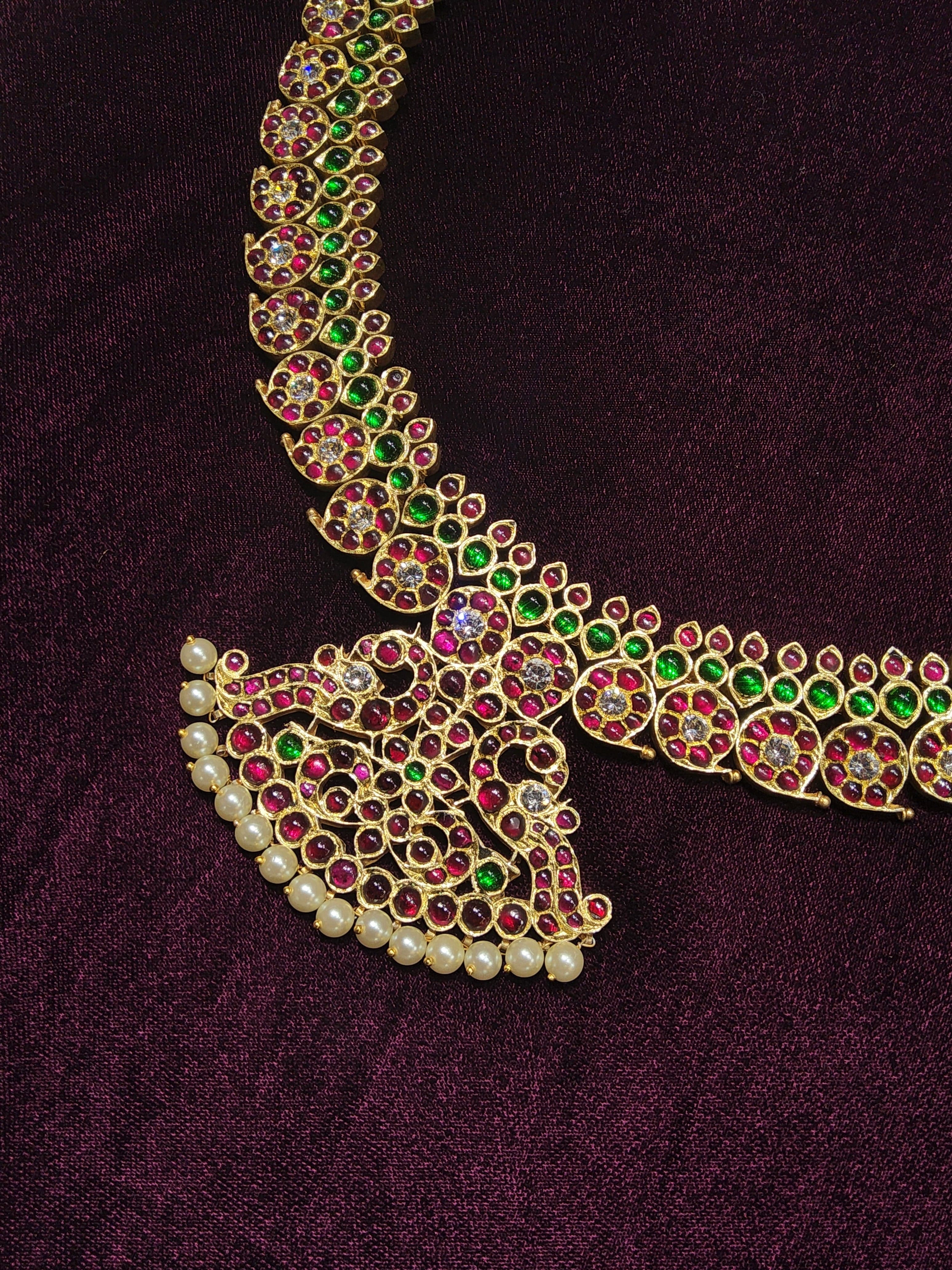 Mango Haram: Long Temple Jewellery necklace detail showing stones & antique gold finish