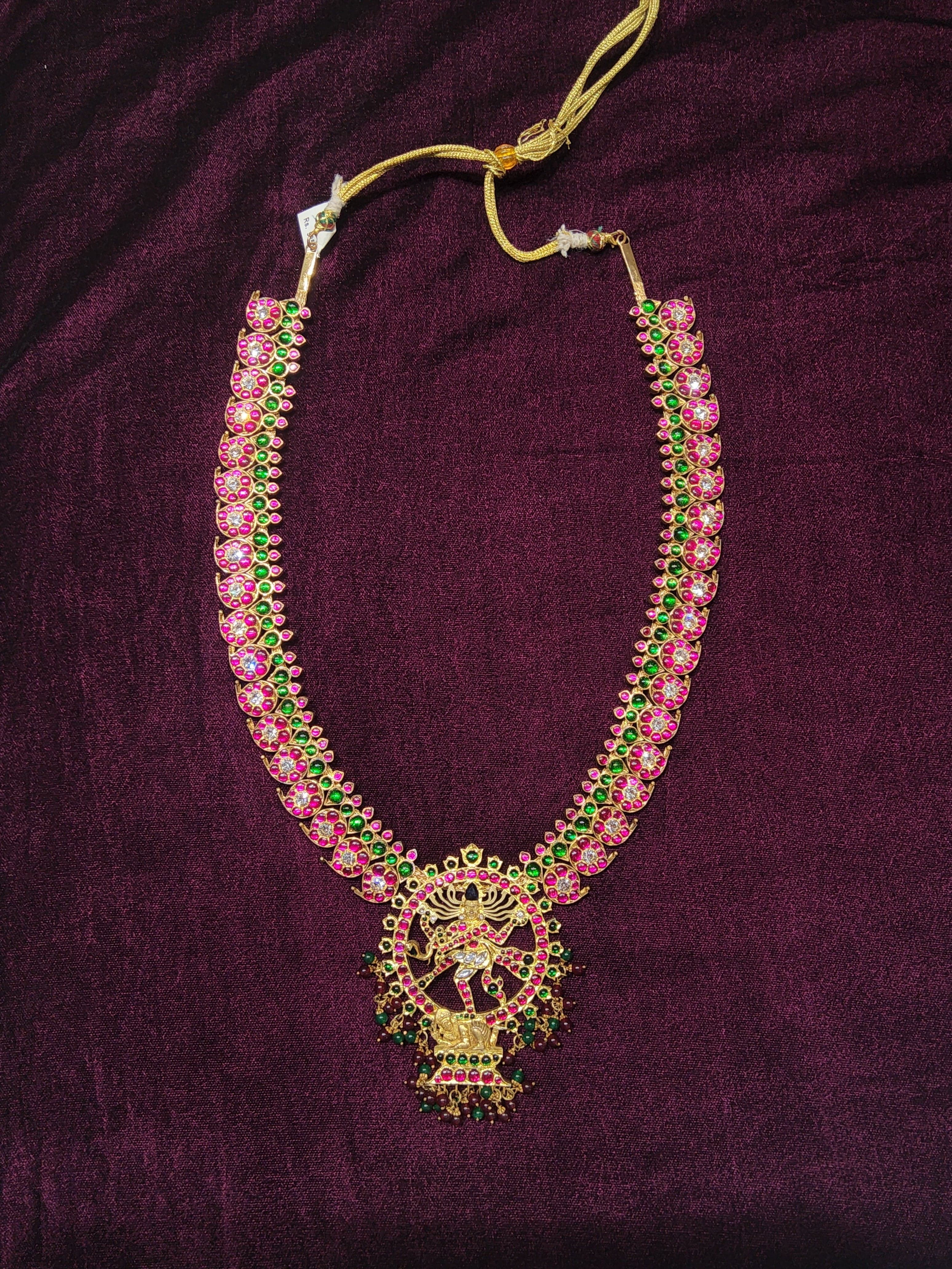Close-up: Natraj Manga Haram Original Temple Jewellery, showcasing intricate Nataraja and mango details.