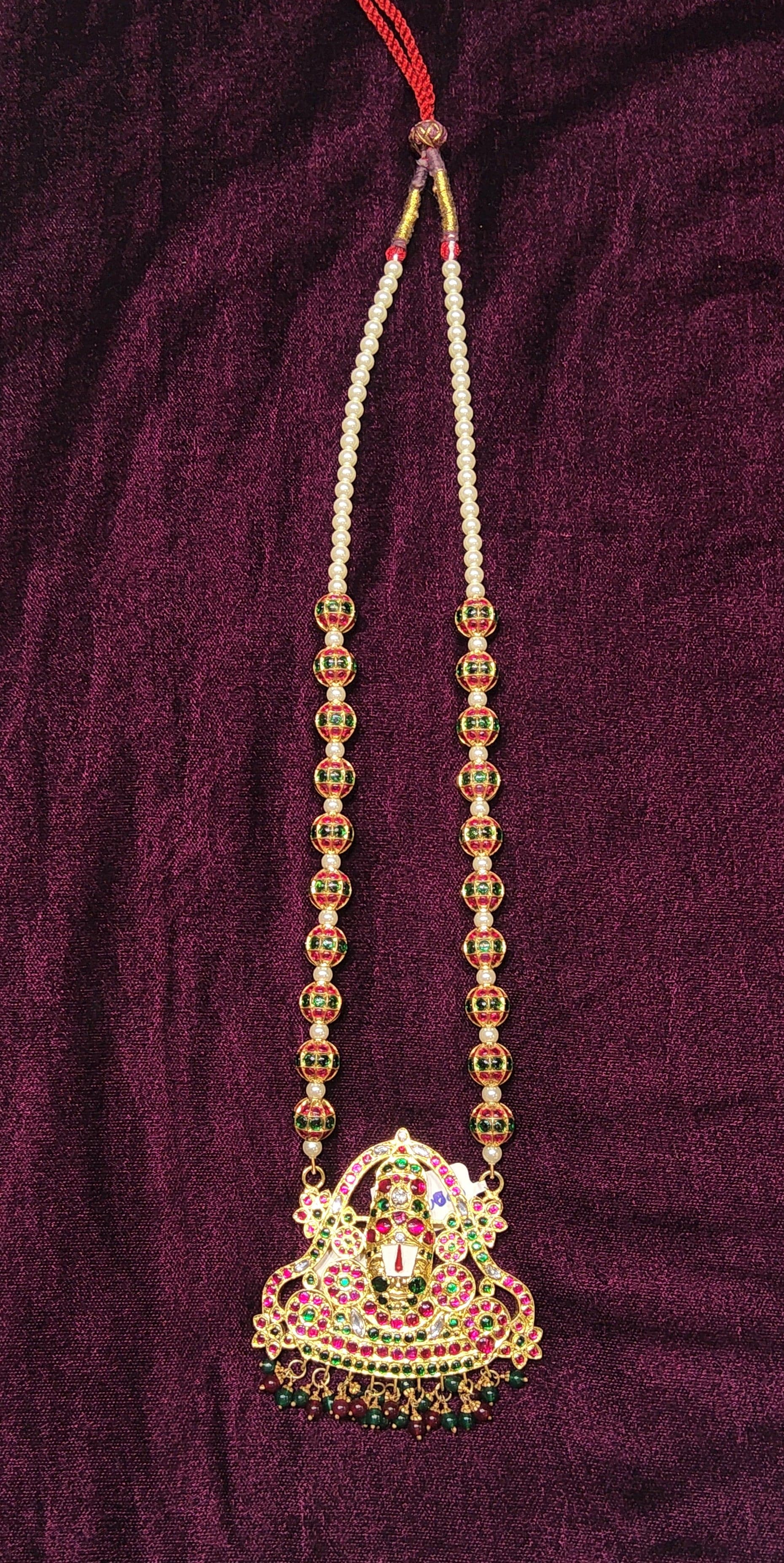 Original Temple Jewellery Haram: Long Perumal design, ideal for Arangetram. South Indian dance necklace.