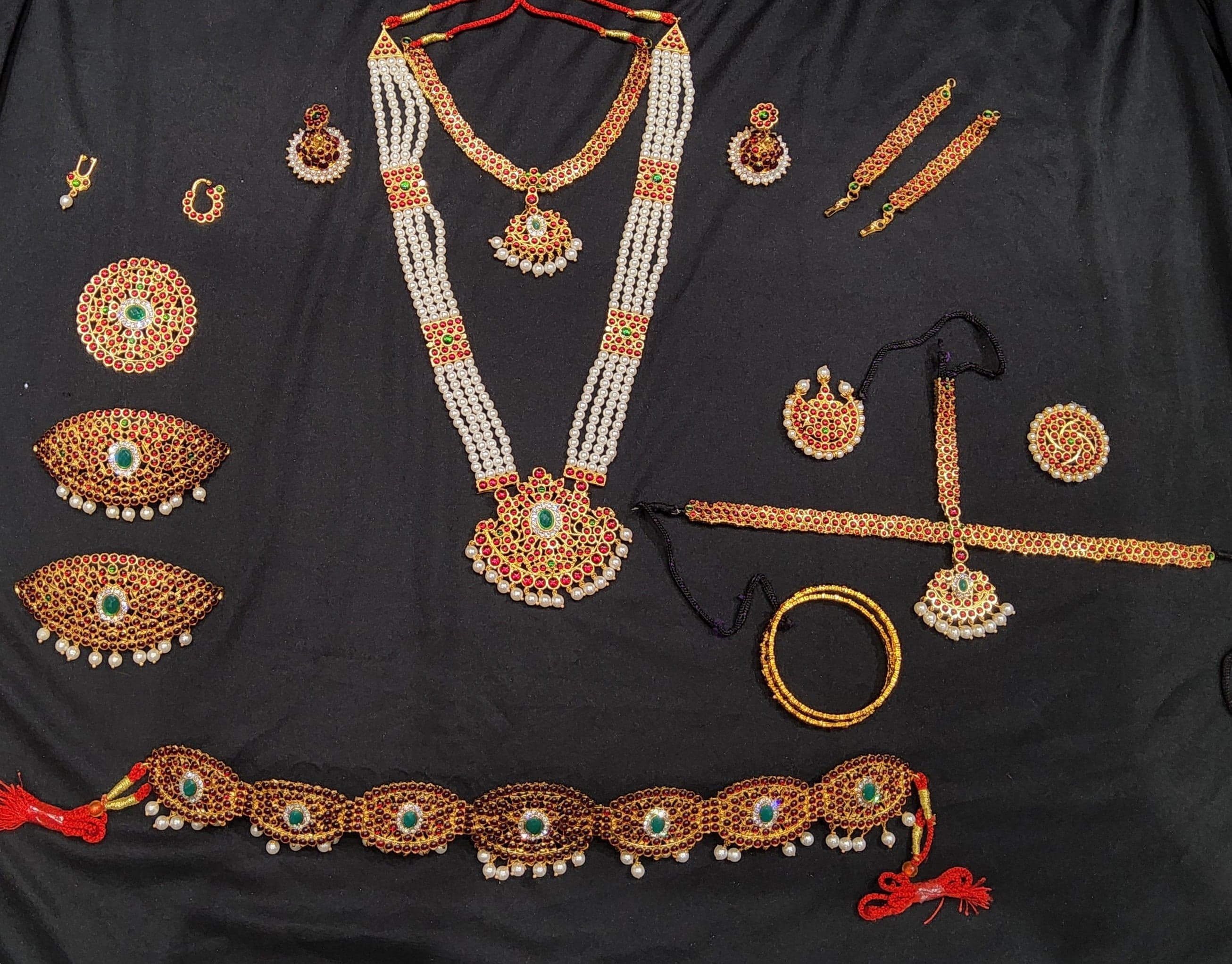 Thin Imitation Dance Full Jewellery Set ART 8414. Classical Indian dance jewelry for Bharatanatyam and Kuchipudi.