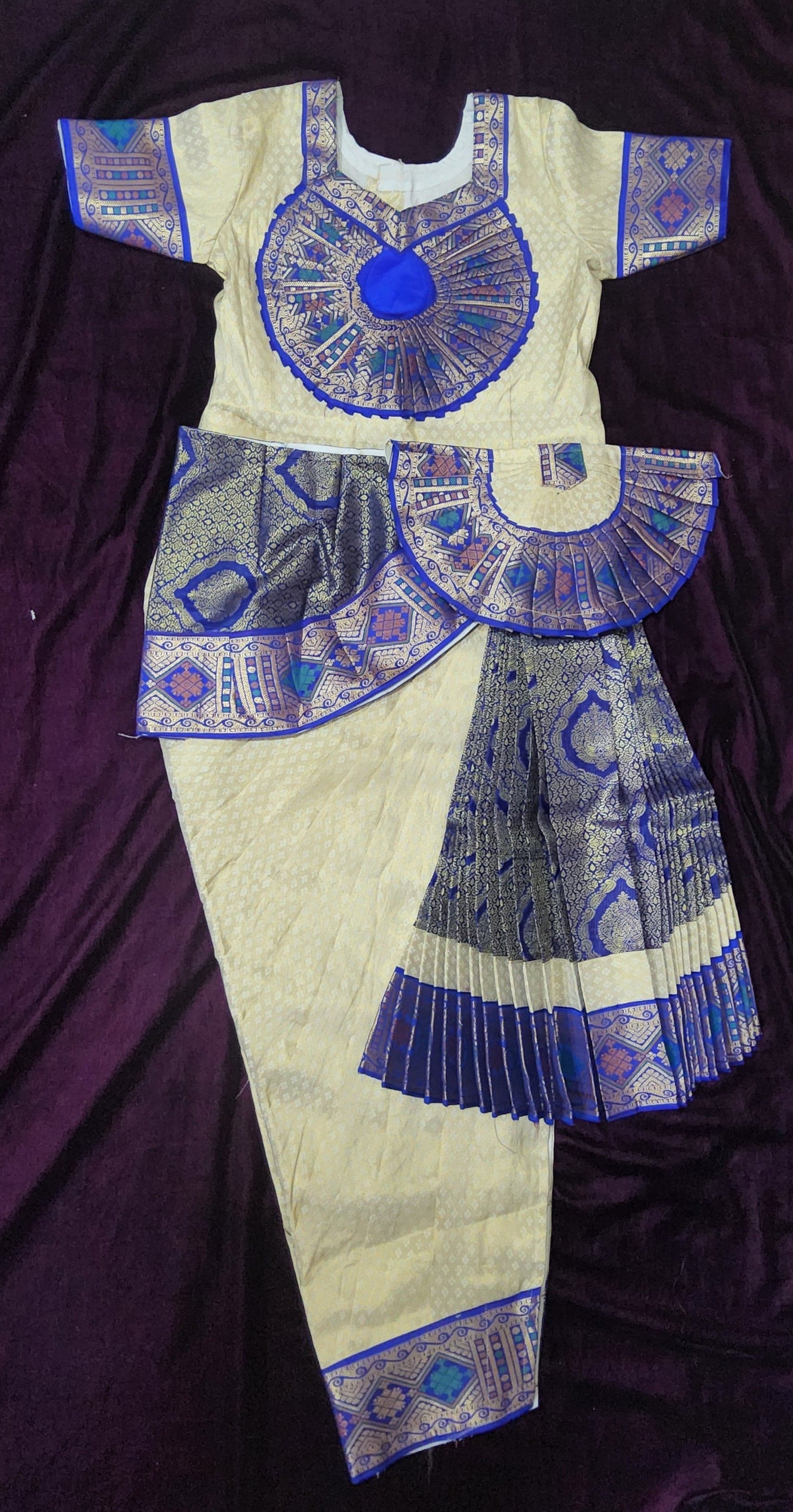 Kids Bharatanatyam SSD Pant Costume, traditional Indian dance attire for stage.