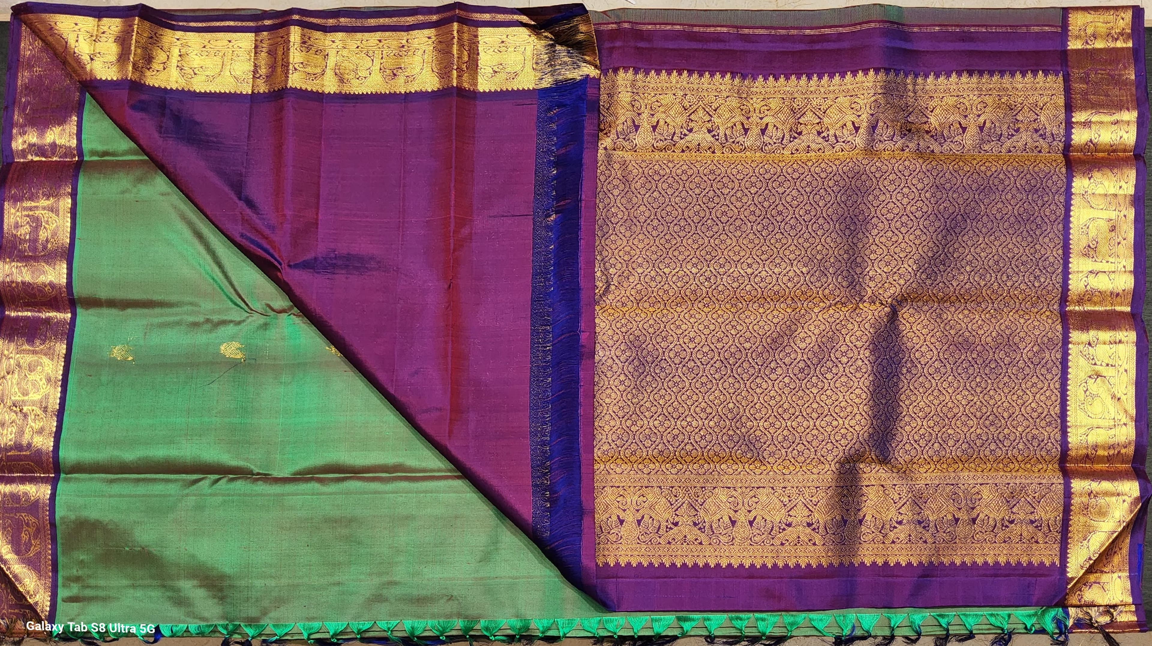 Dharmavaram Pattu Sarees - Green & Purple Kanchipuram Silk Saree for Bharatanatyam.