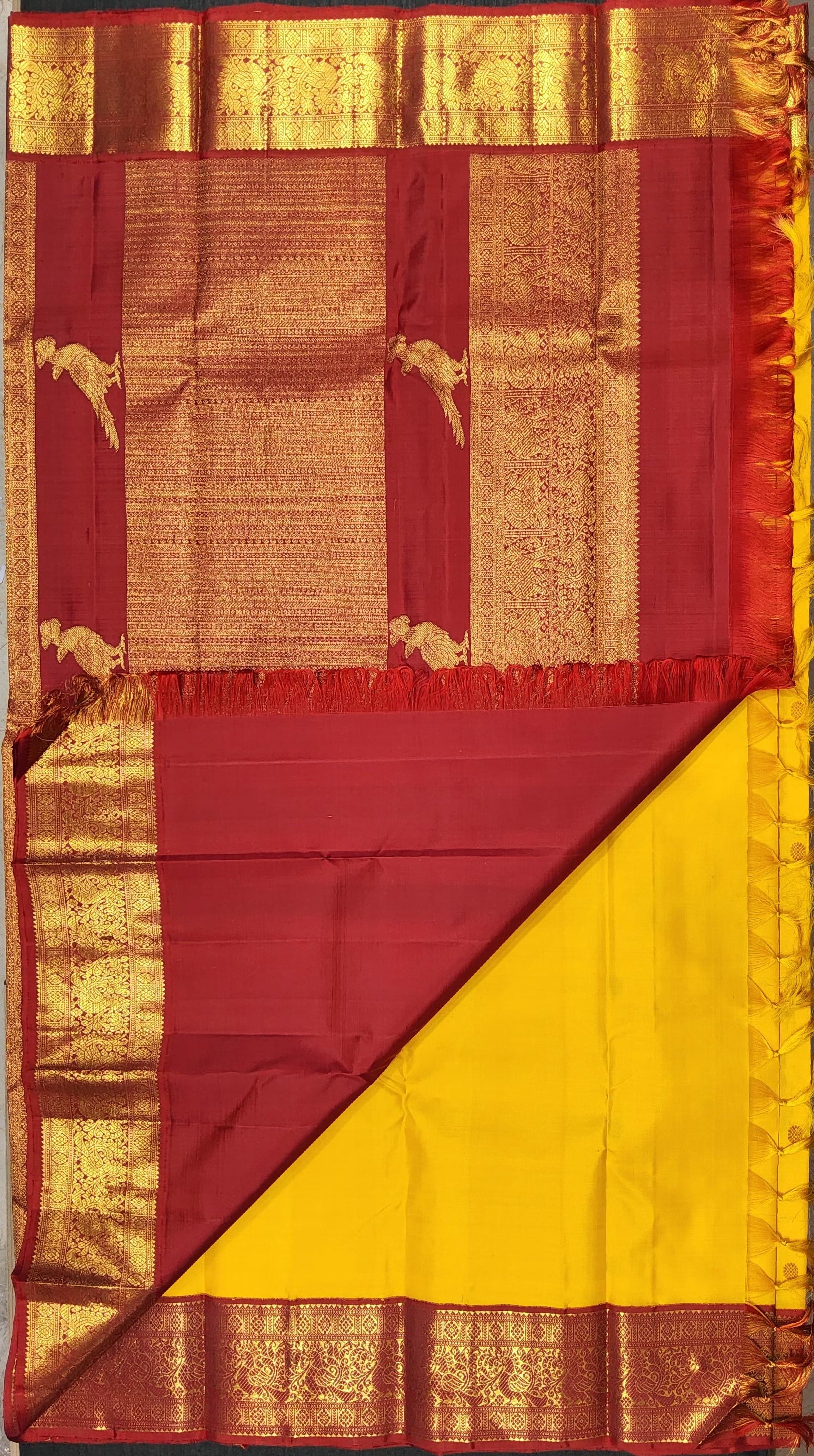 Yellow Kanchipuram Silk Saree (SESS14) full view. Suitable as Dharmavaram pattu sarees alternative.