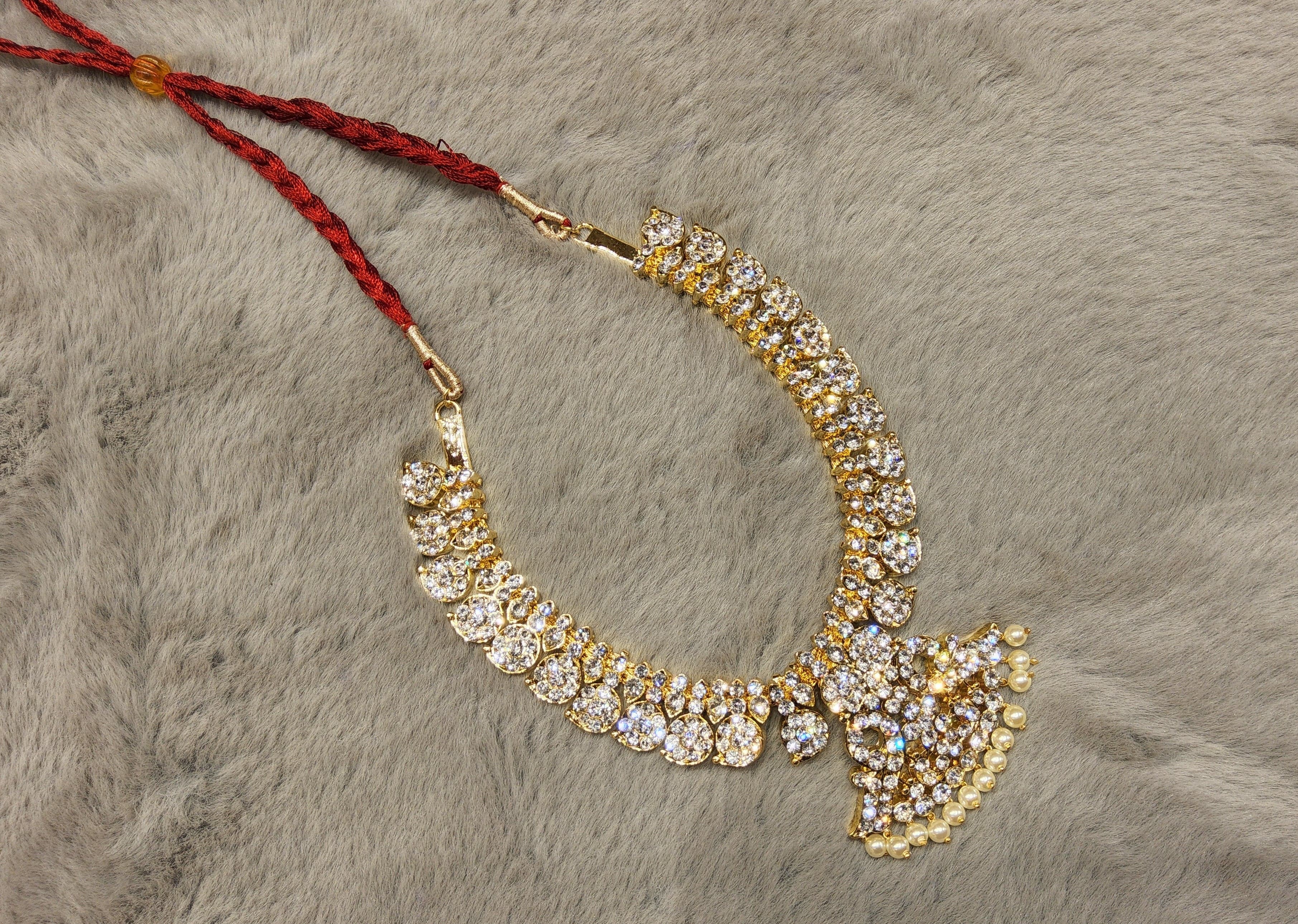 Bharatanatyam Jewellery Set. Close-up of the short necklace, part of a beautiful dance costume.