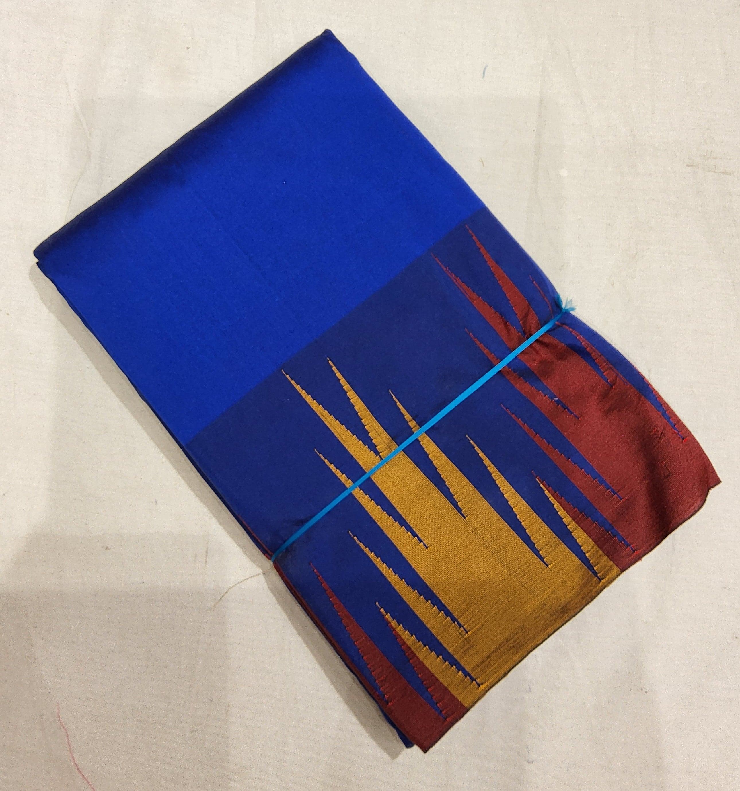 Bharatanatyam practice saree, showing the neat classical drape. Semi silk, readymade costume.