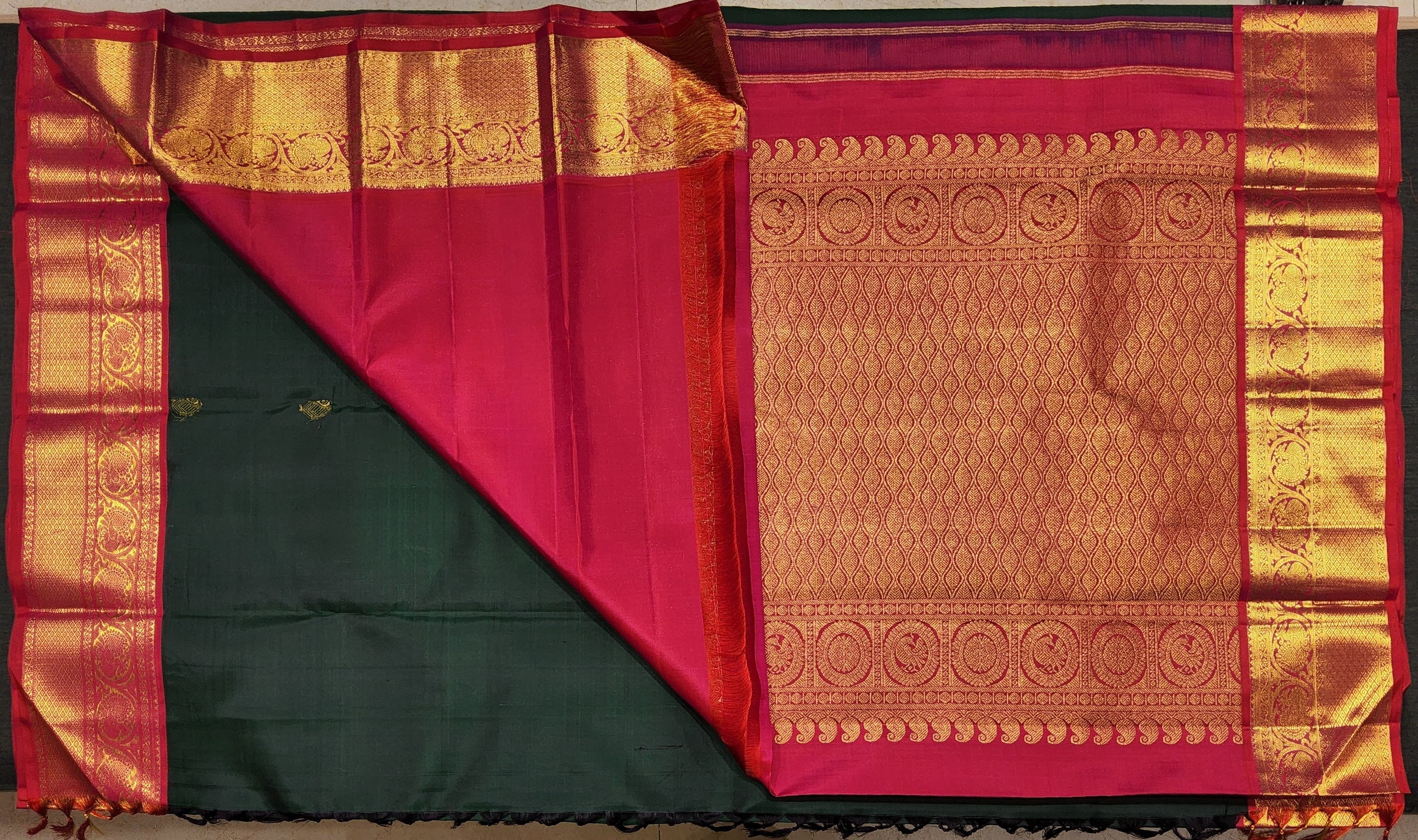 Handloom Kanchipuram silk saree in green and red, a timeless piece