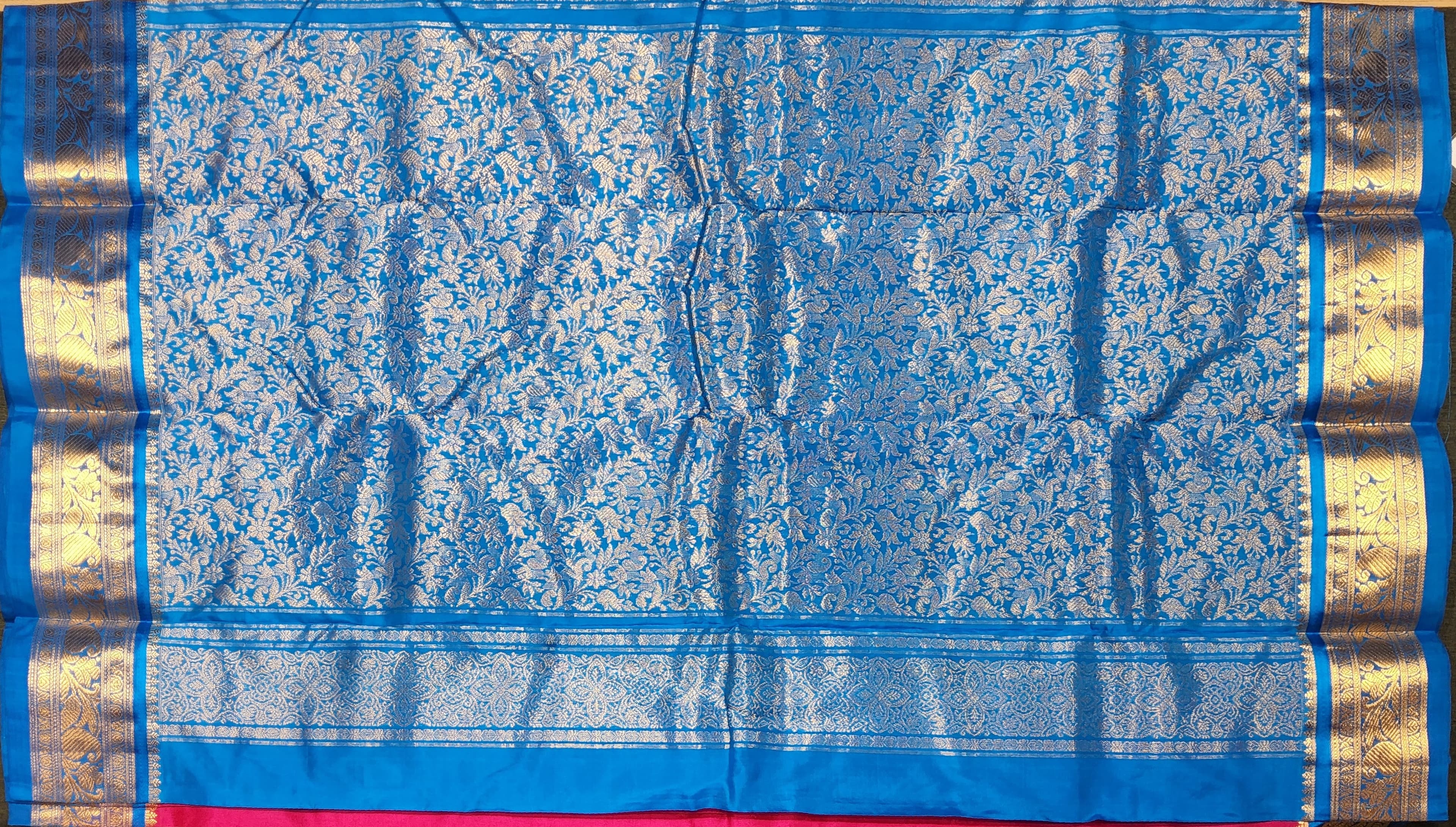 Dharmavaram Silk Saree: Pink and Blue authentic silk, ideal bharatanatyam practice saree