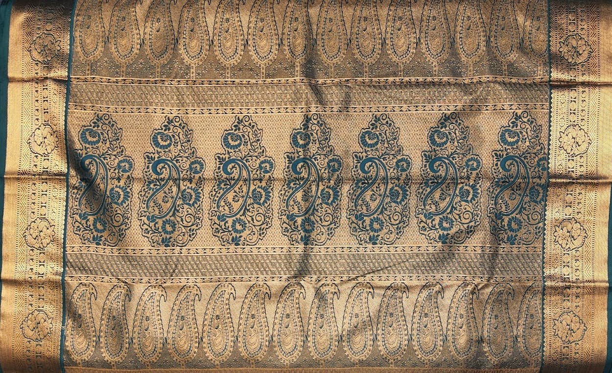 Margam Surya Rekha: Dancer wearing a bharatanatyam practice saree with zari border.
