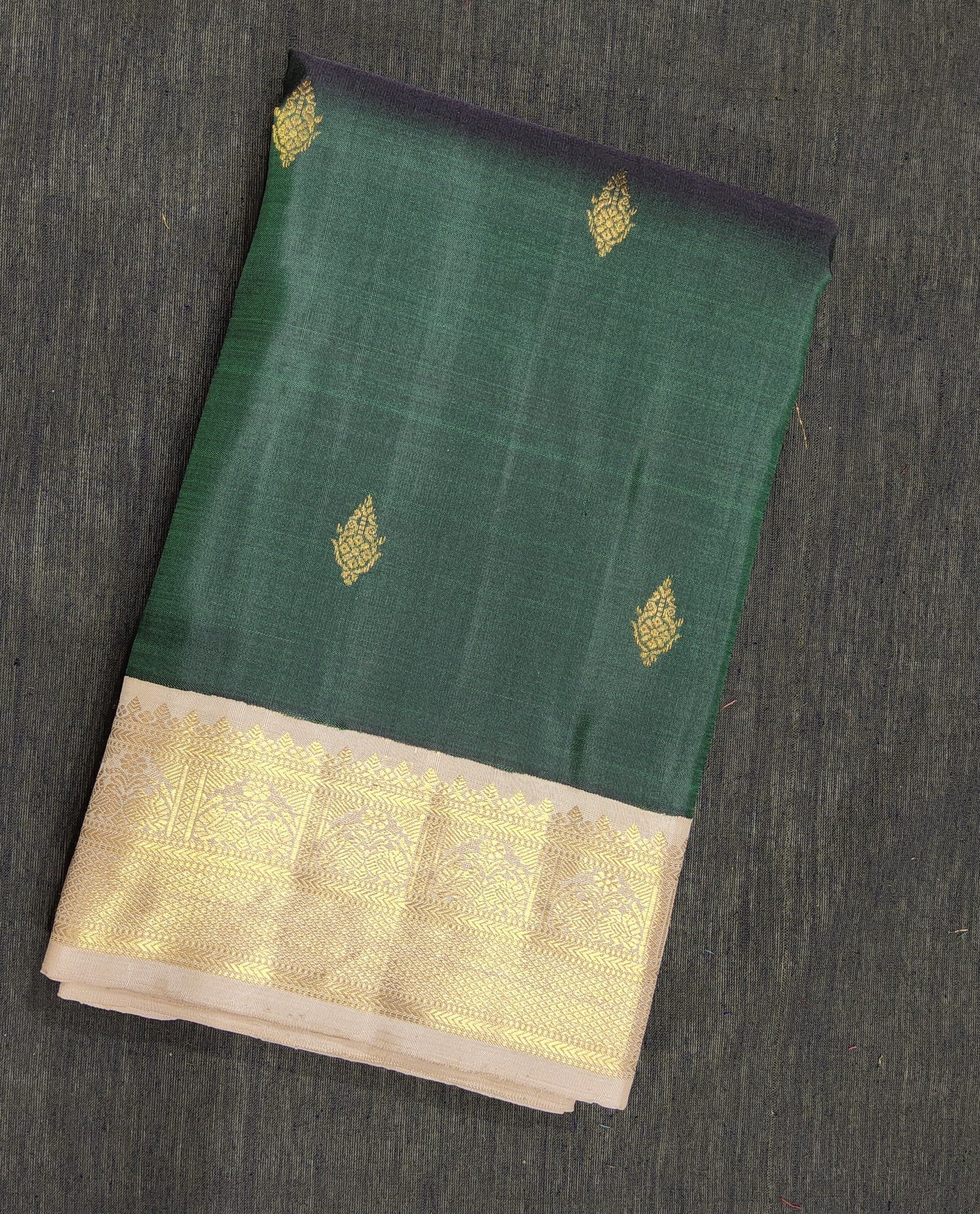 Green with Off-White  | Kanchipuram Silk Saree | Arangetram