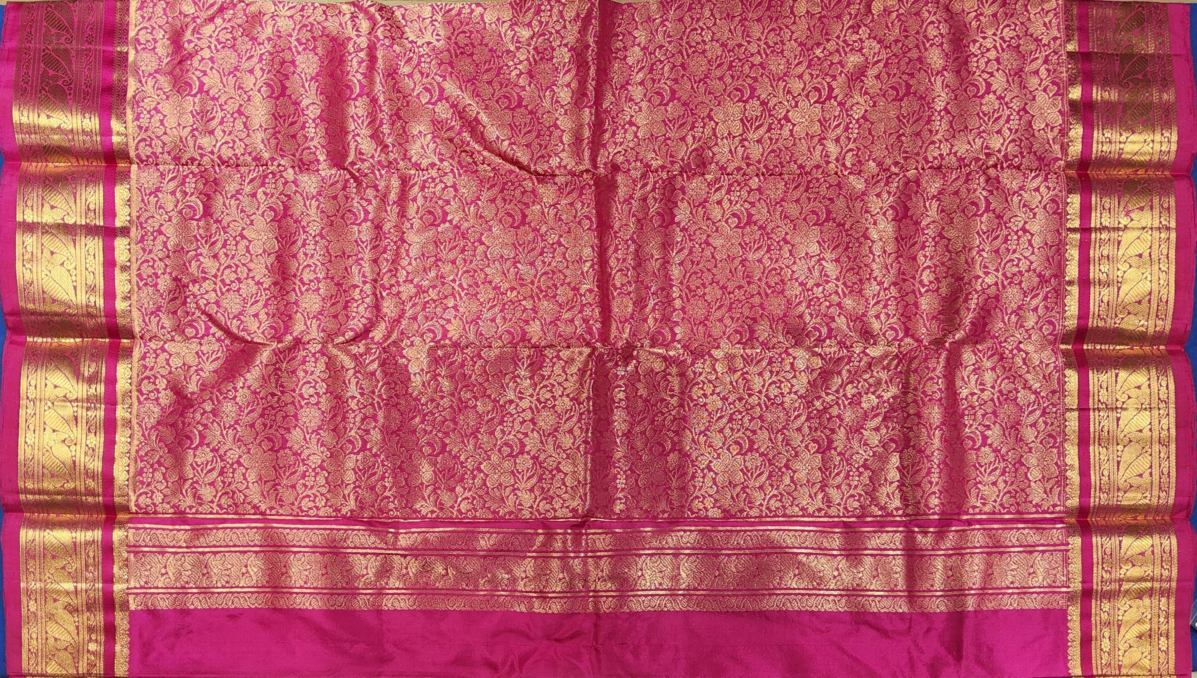 Rani Pink Dharmavaram saree full view. Authentic silk, ideal dance practice saree.