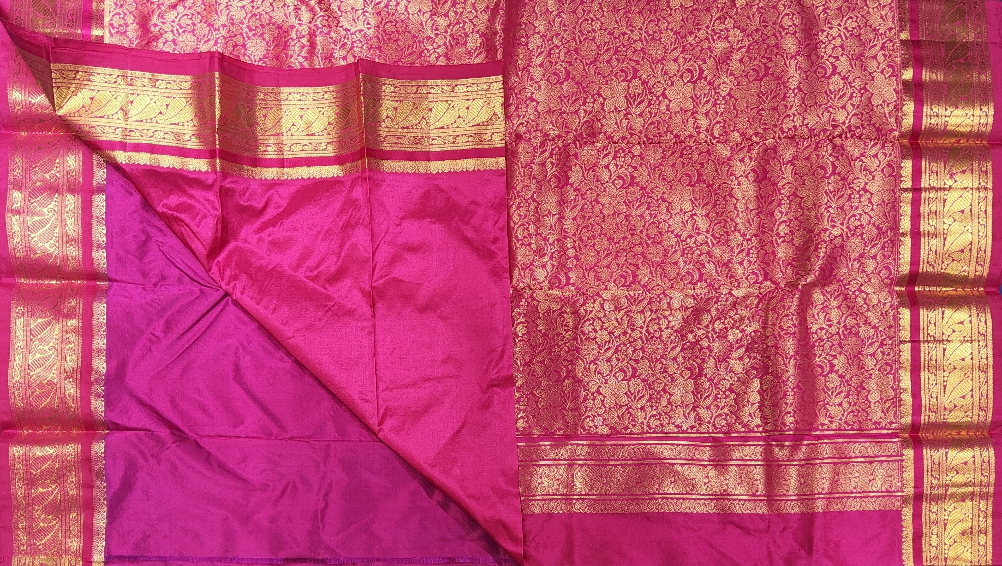 Dharmavaram saree in Rani Pink. Authentic silk. Suitable as bharatanatyam practice saree.