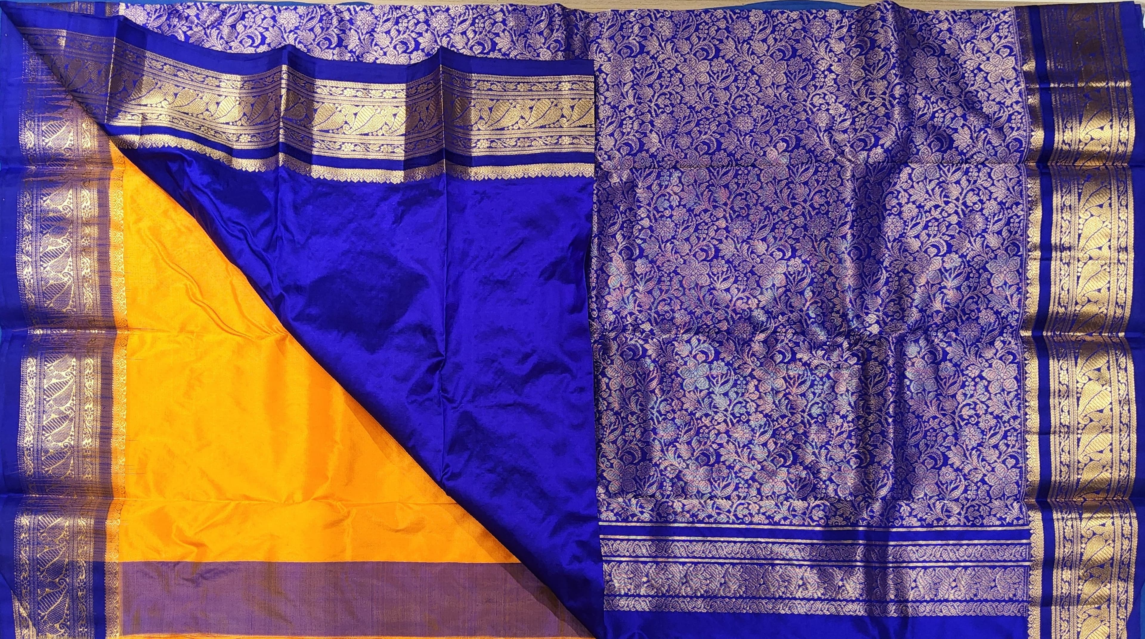 Mango yellow authentic silk Dharmavaram saree, suitable bharatanatyam dance practice saree.