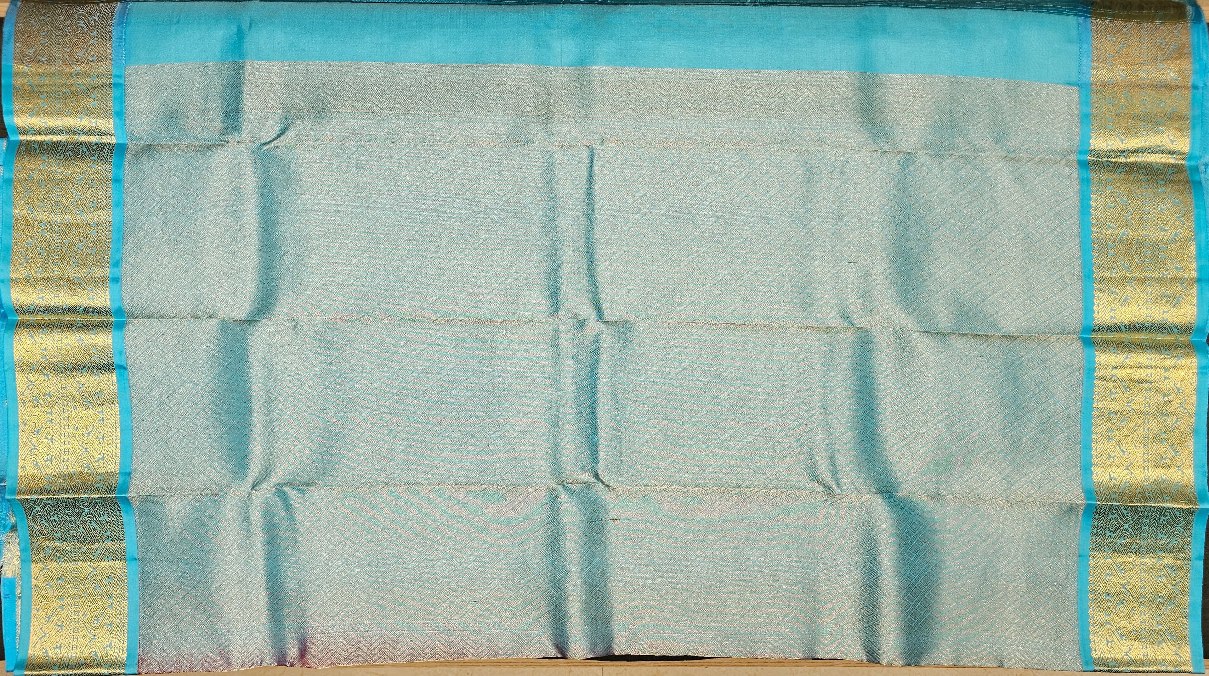Pink with SkyBlue | Semisilk Saree |  SV909 - Image 3