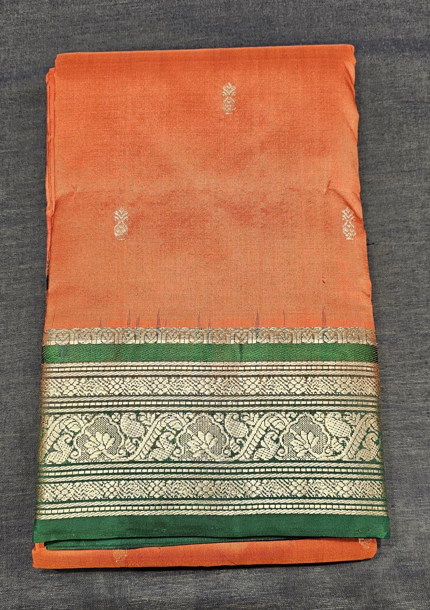Orange w Green | Dharmavaram Silk Saree