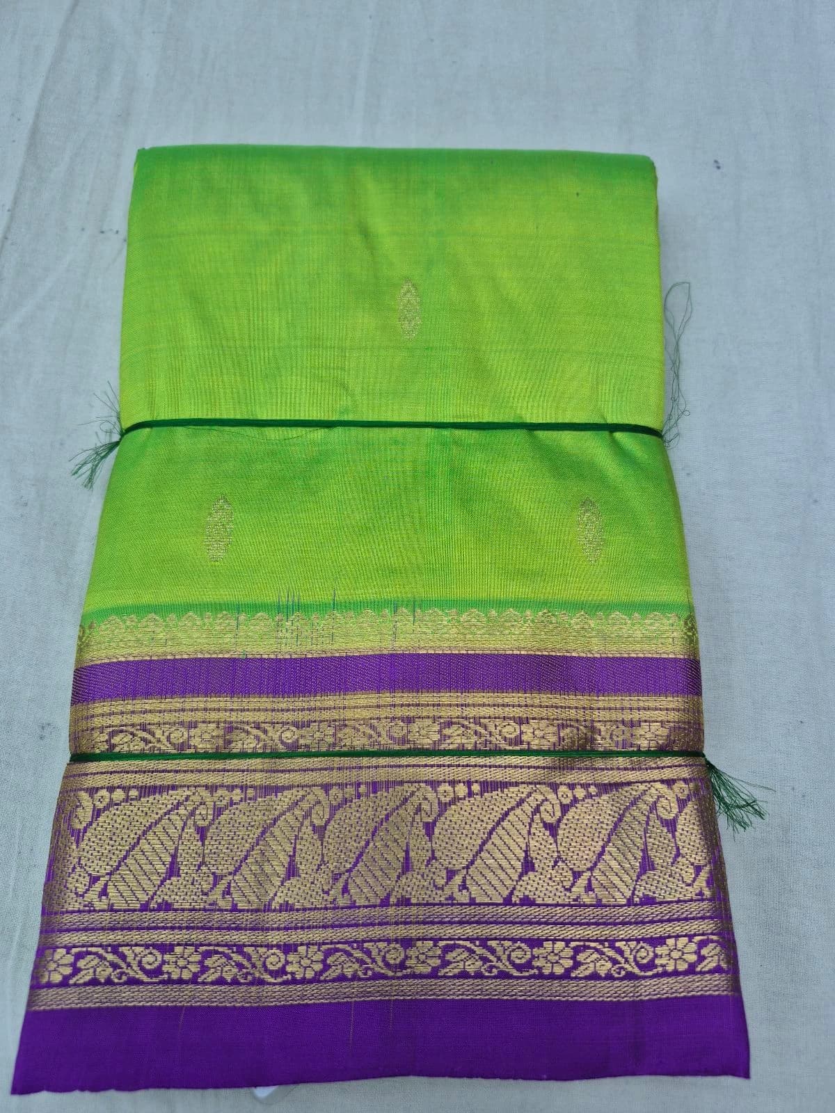 Parrot Green Dharmavaram Silk Saree with Purple Border