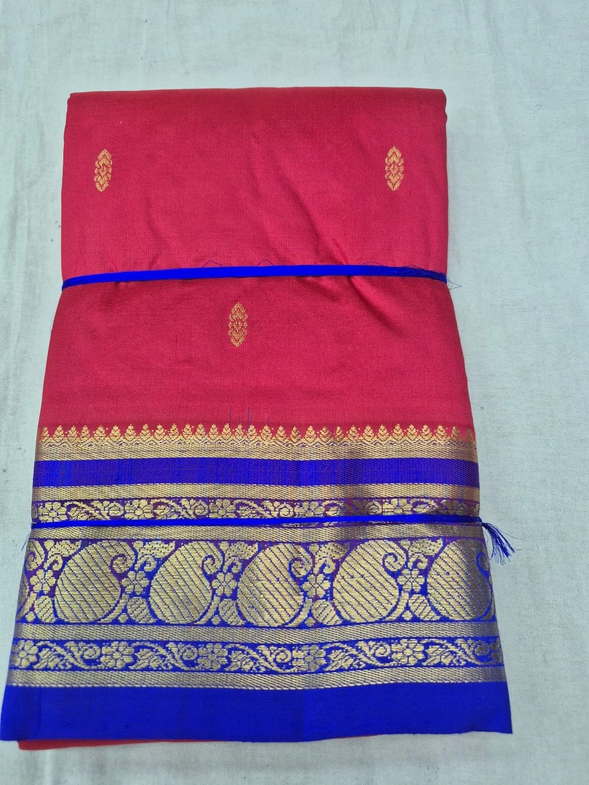 Red Dharmavaram Silk Saree with Royal Blue Border