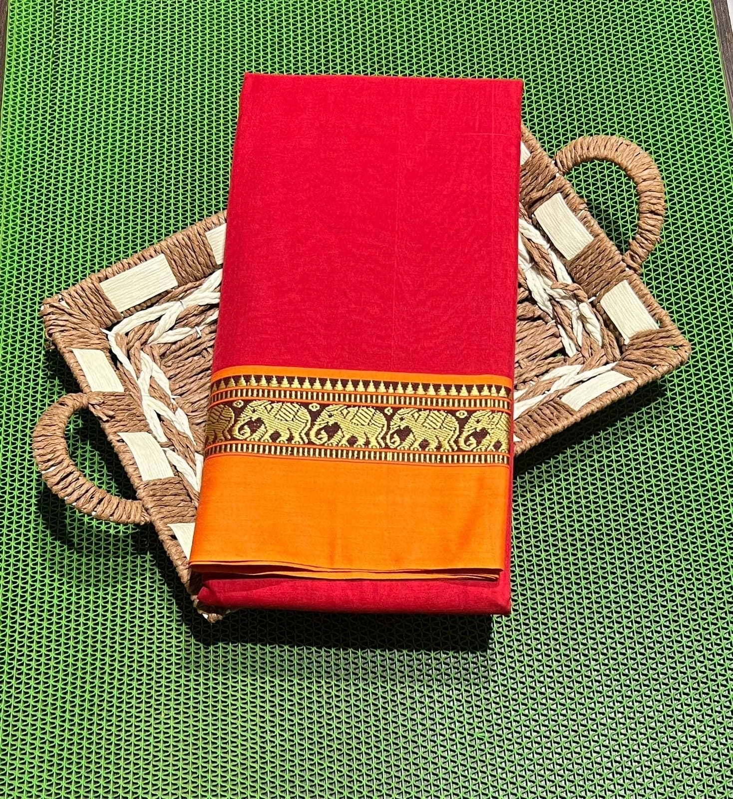 New color ReadyMade Dance Practice Saree. Cotton, vibrant design for Bharatanatyam.
