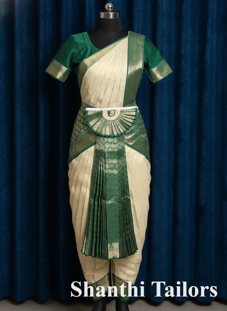 Half White with Green  | Readymade Pant Costume | Bharathanatyam | H178