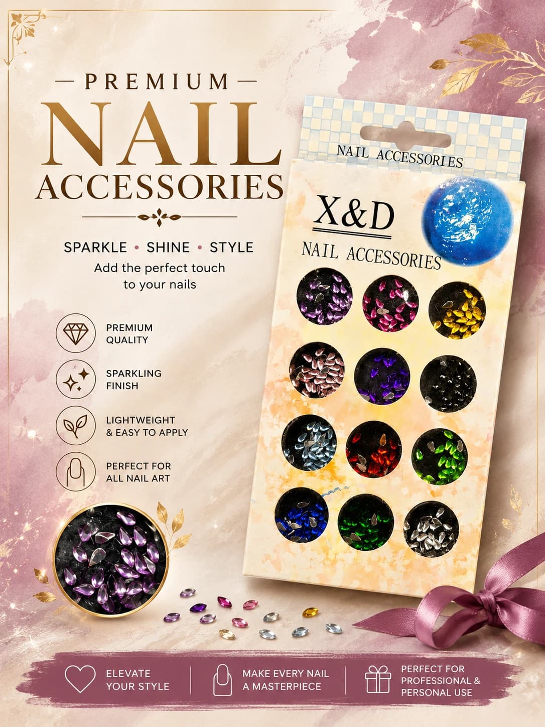 Crystal Nail Gems Decoration Kit | 12 Colors